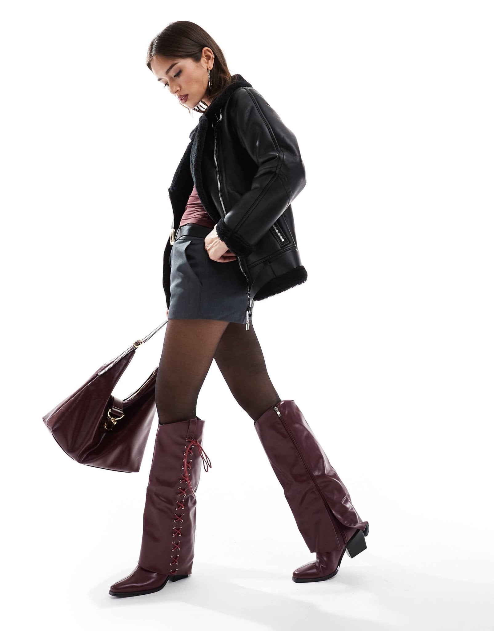 Pull&Bear faux leather oversized aviator jacket in black - ASOS Sample Sale