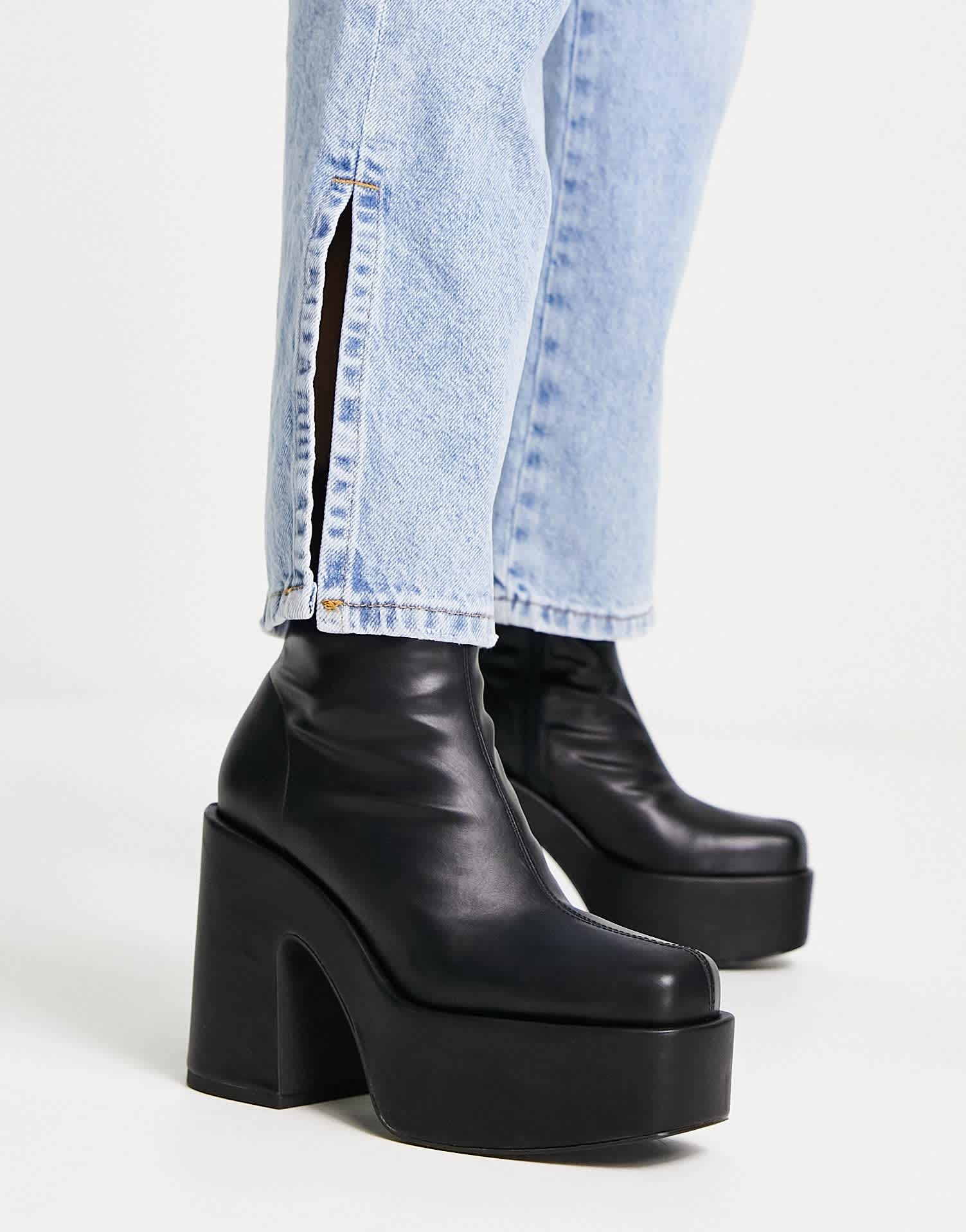 Pull&Bear faux leather platform boot in black - ASOS Sample Sale