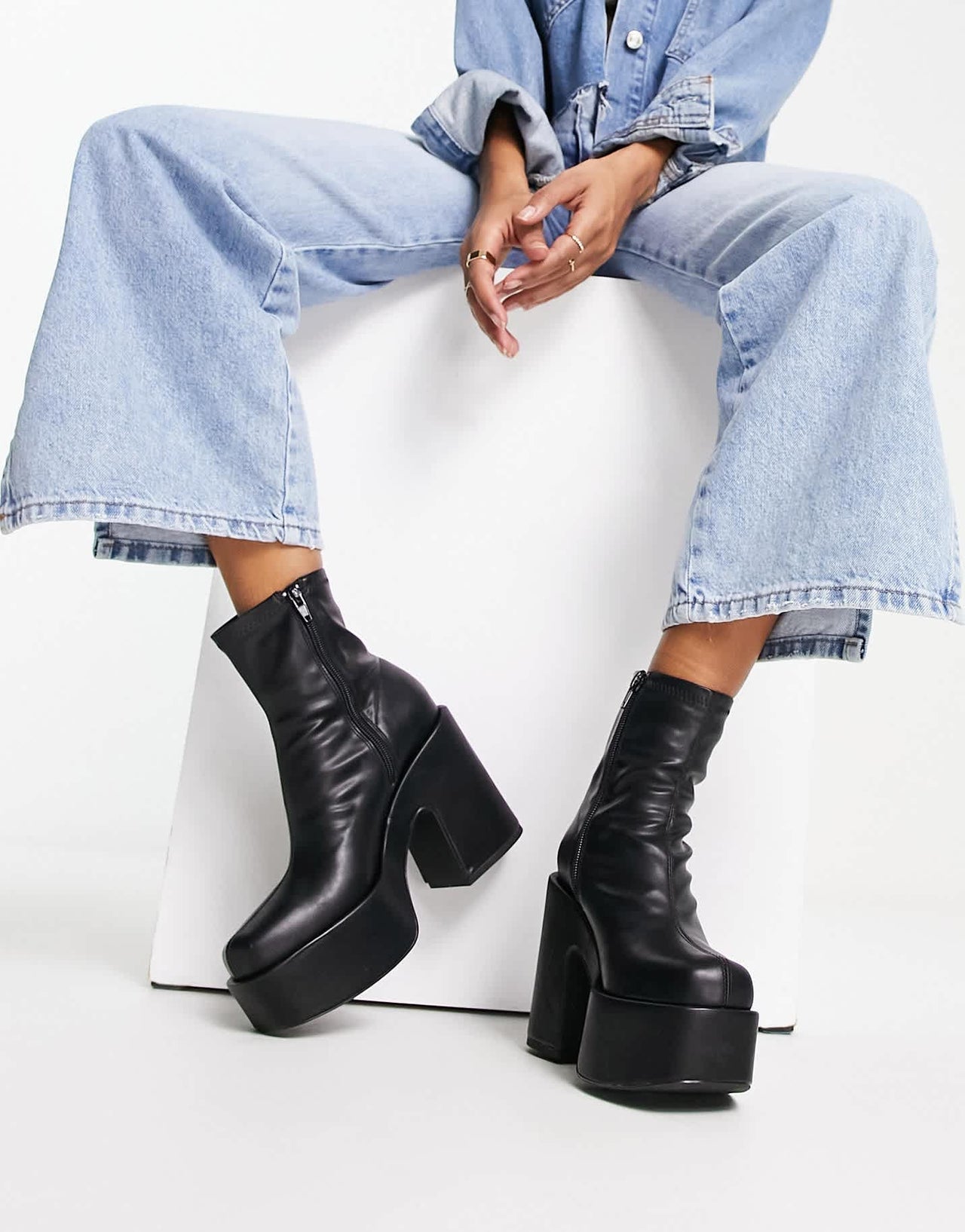 Pull&Bear faux leather platform boot in black - ASOS Sample Sale