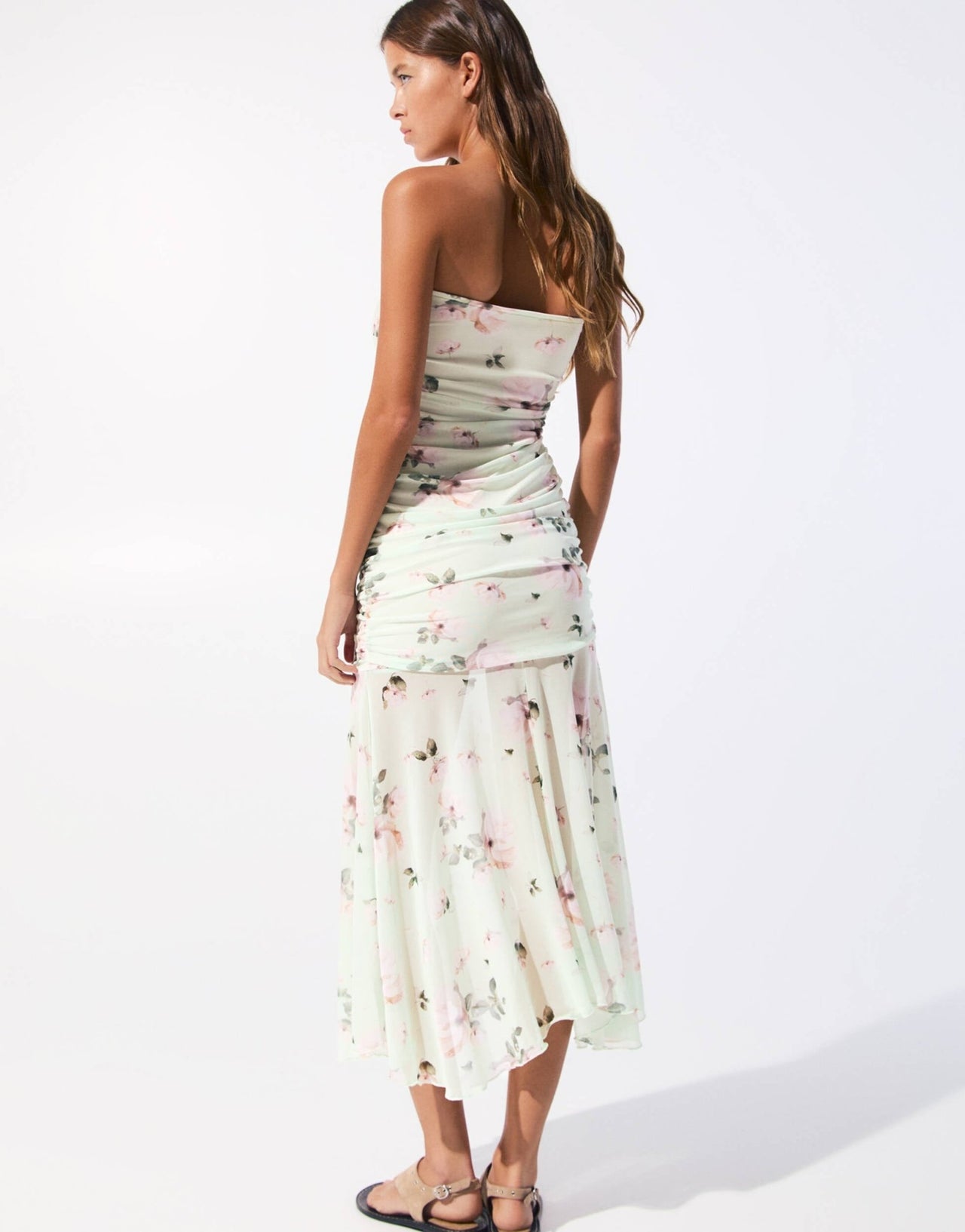 Pull&Bear floral mesh bandeau dress in mint - ASOS Sample Sale
