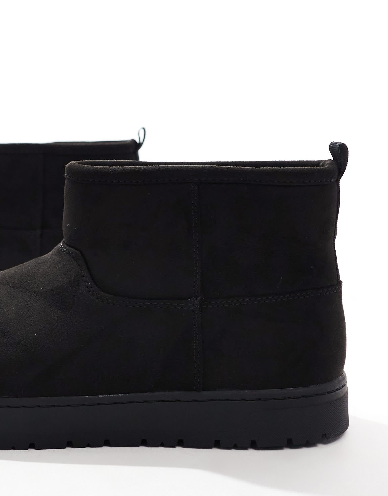 Pull&Bear fur lined faux suede boot in black - ASOS Sample Sale