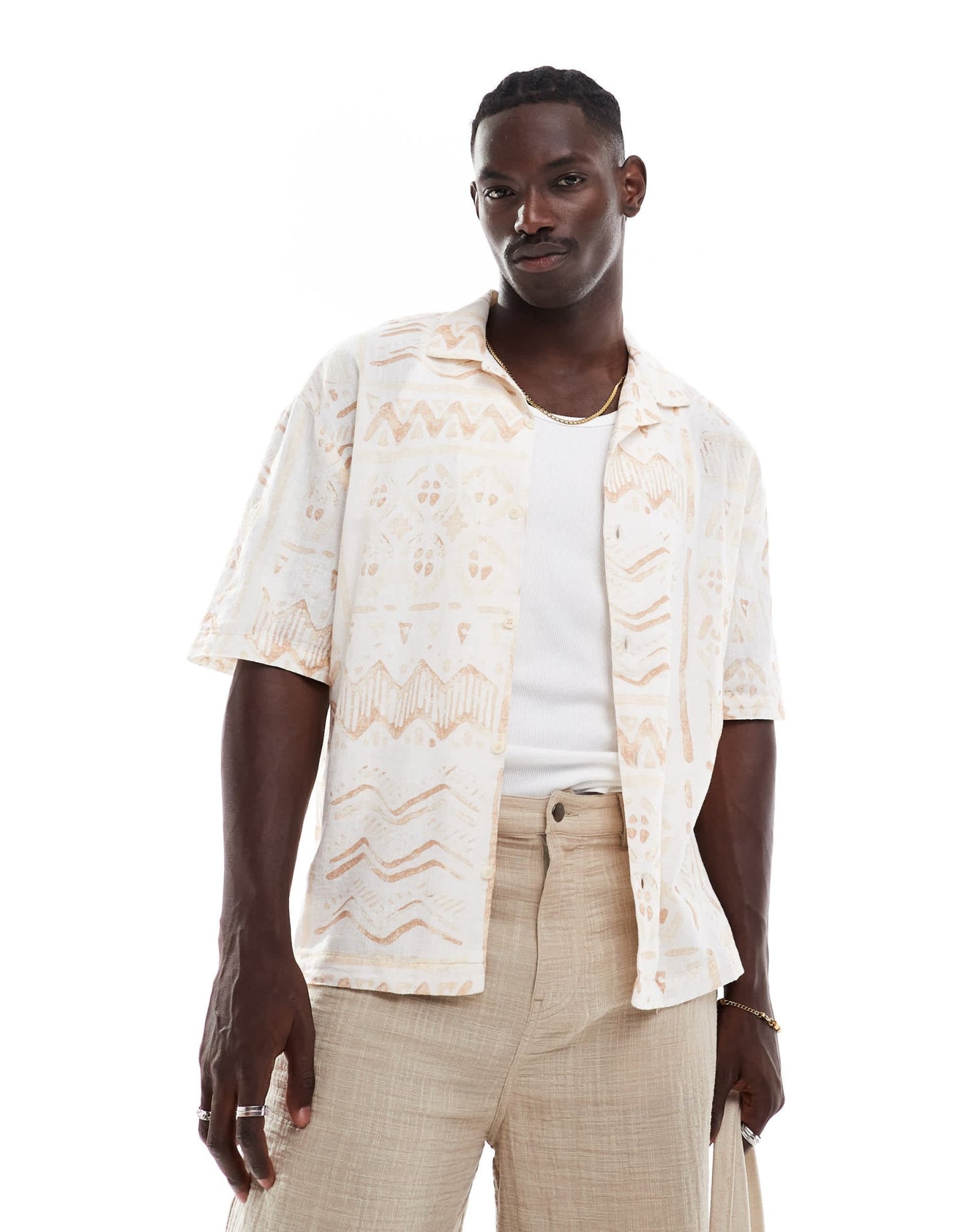 Pull&bear geometric aztec print shirt in tan - ASOS Sample Sale