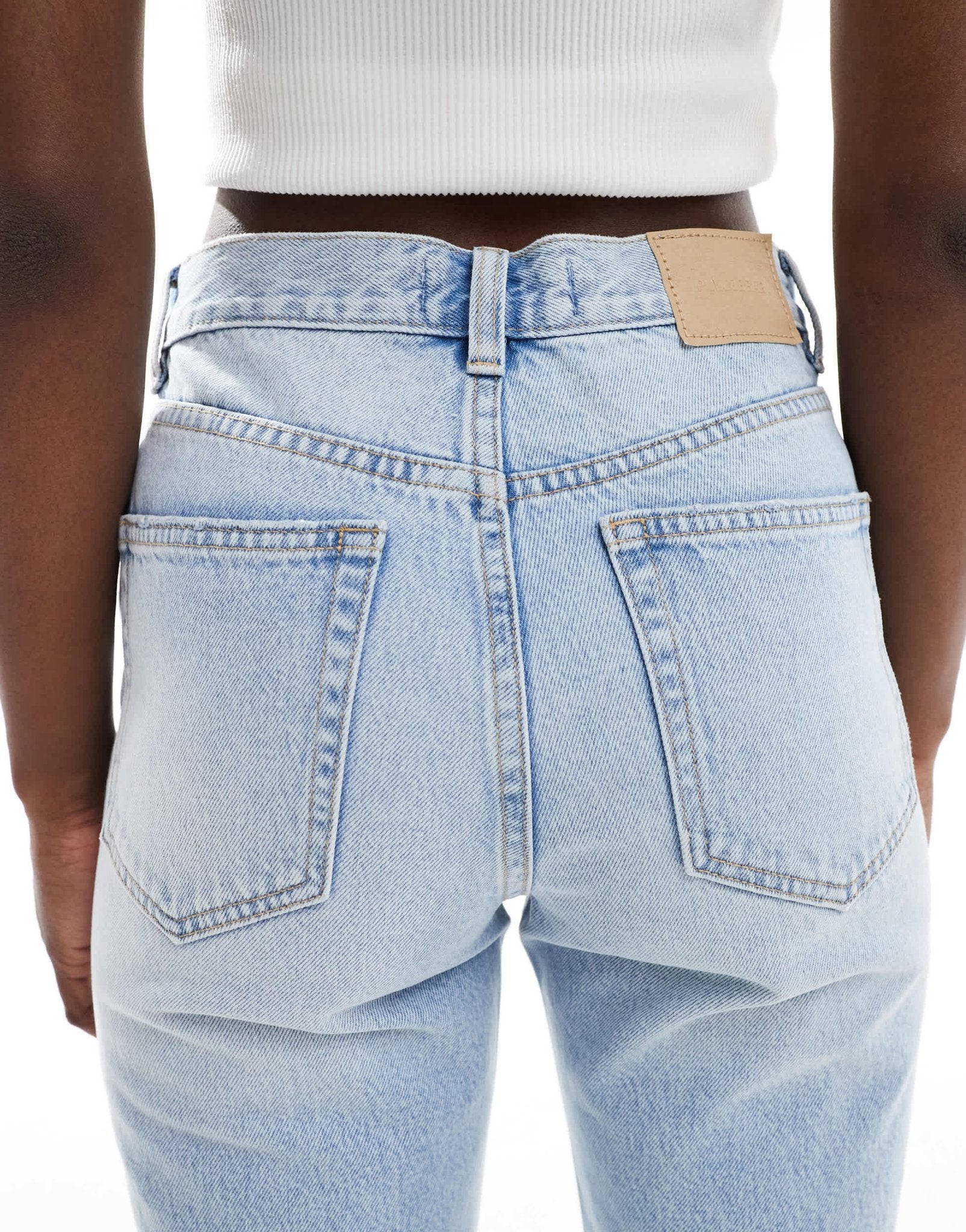 Pull&Bear high rise mom jean in mid blue - ASOS Sample Sale