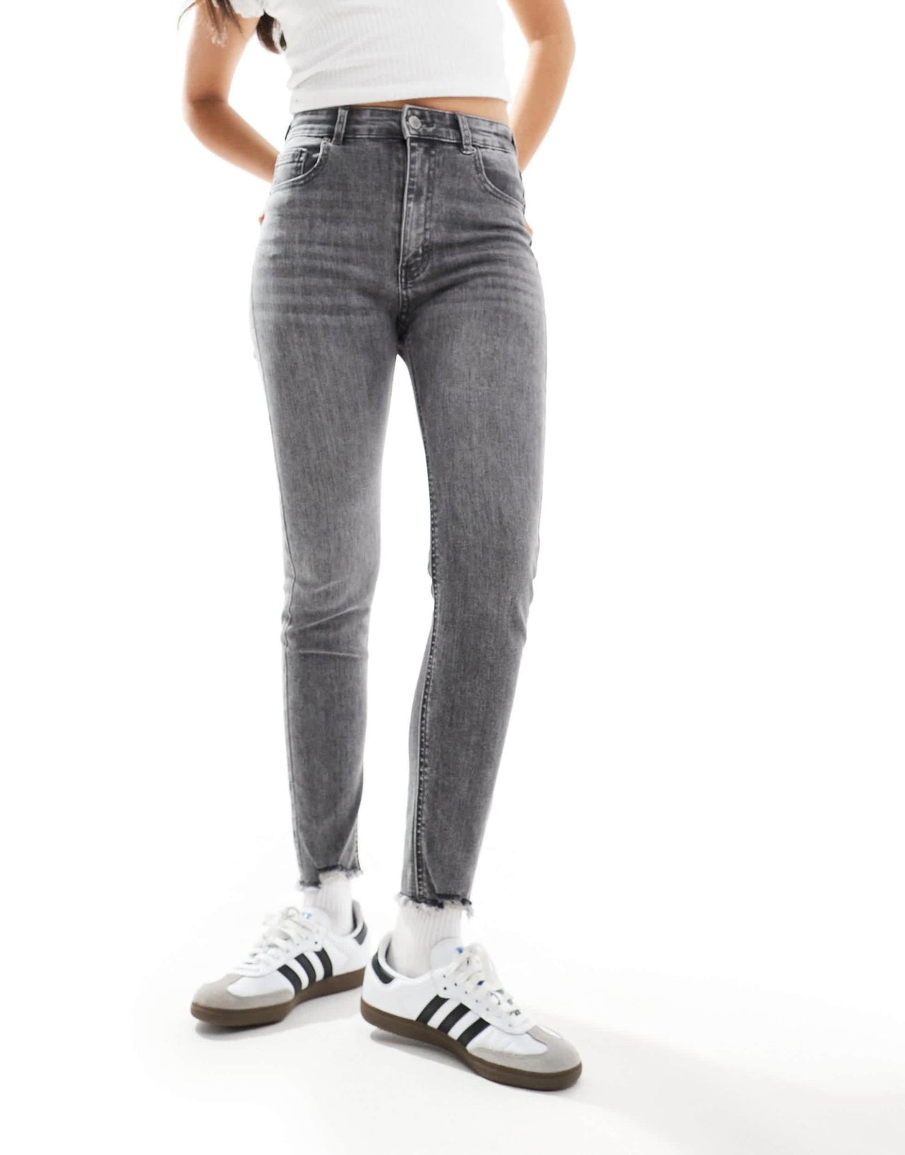 Pull&Bear high rise skinny jeans in grey - ASOS Sample Sale