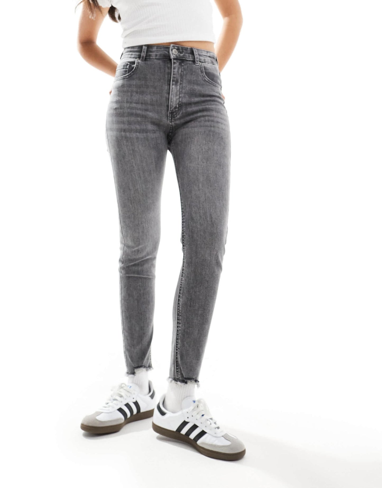 Pull&Bear high rise skinny jeans in grey - ASOS Sample Sale