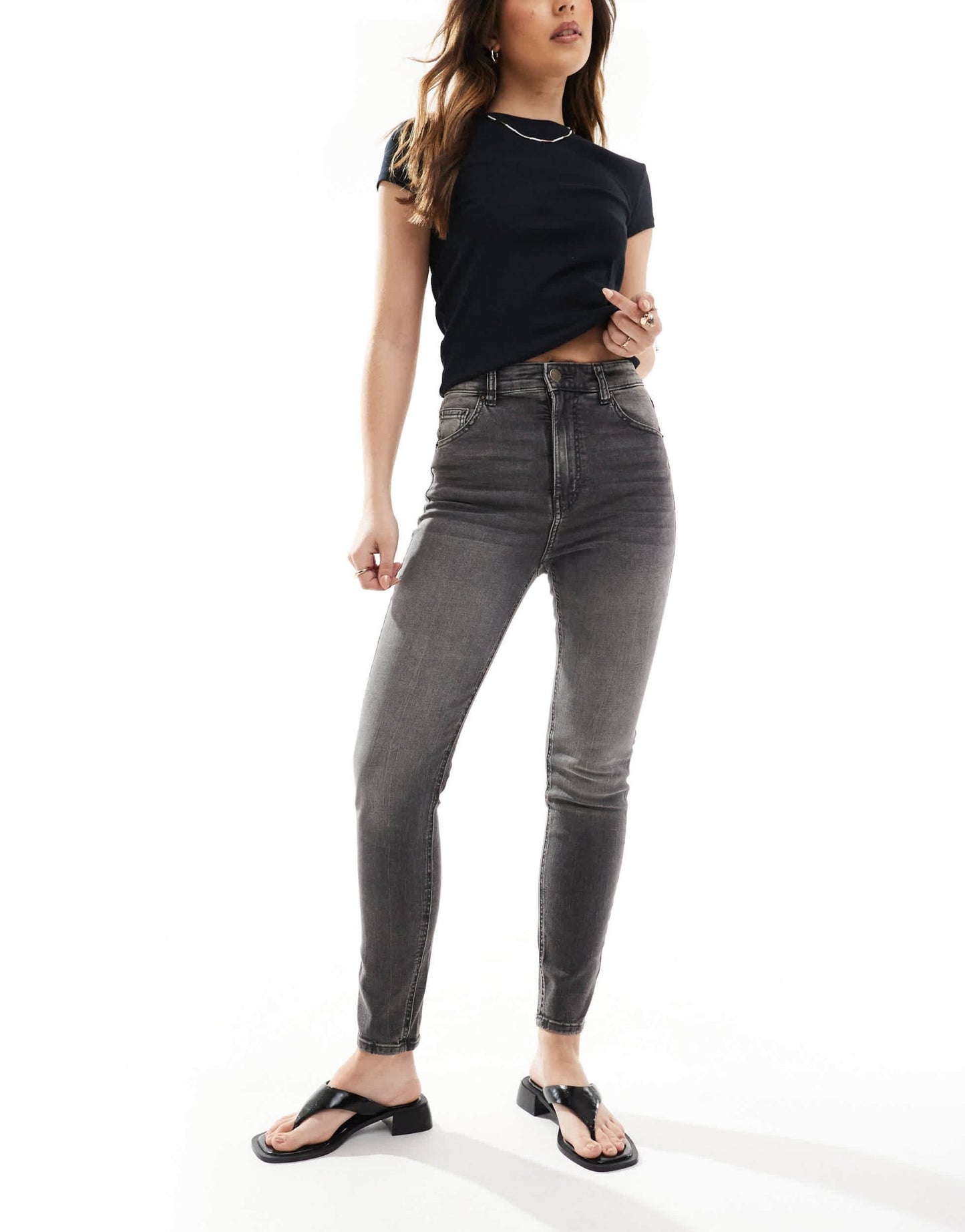 Pull&Bear high rise skinny jeans in grey - ASOS Sample Sale