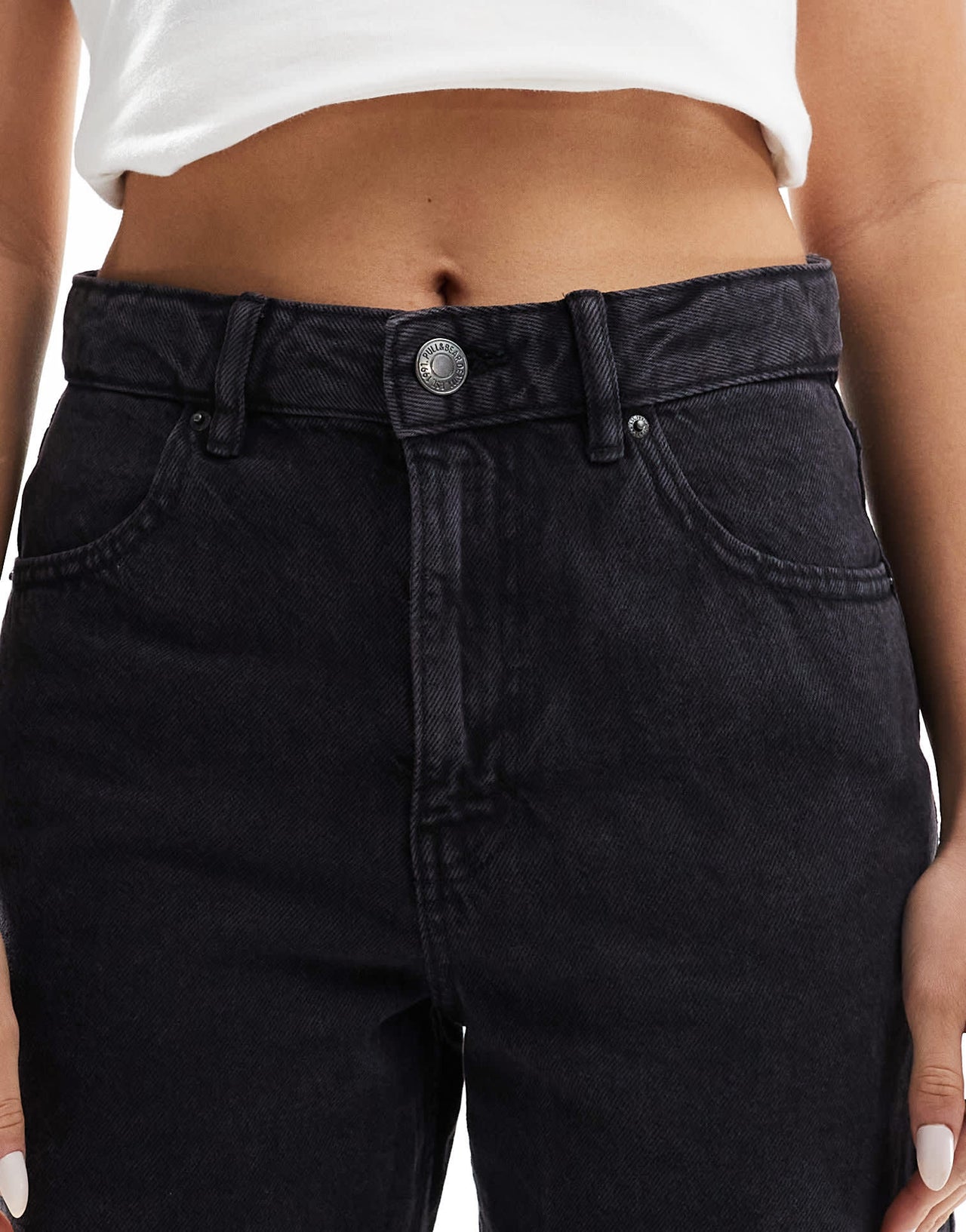 Pull&Bear high rise wide leg jean in black - ASOS Sample Sale