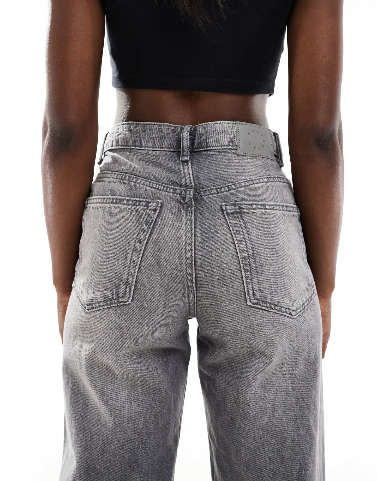 Pull&Bear high rise wide leg jean in dark grey - ASOS Sample Sale