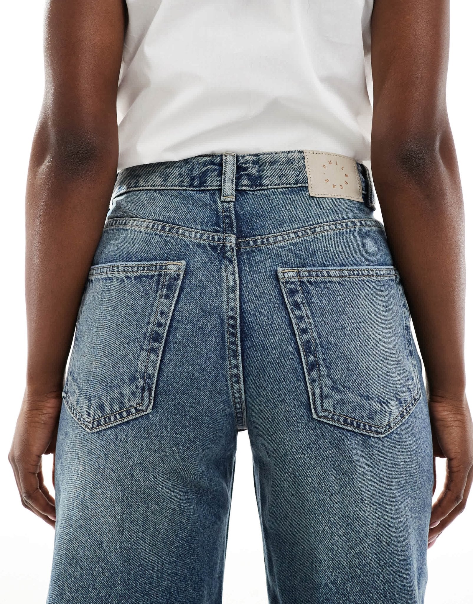 Pull&Bear high rise wide leg jean in dark indigo blue - ASOS Sample Sale