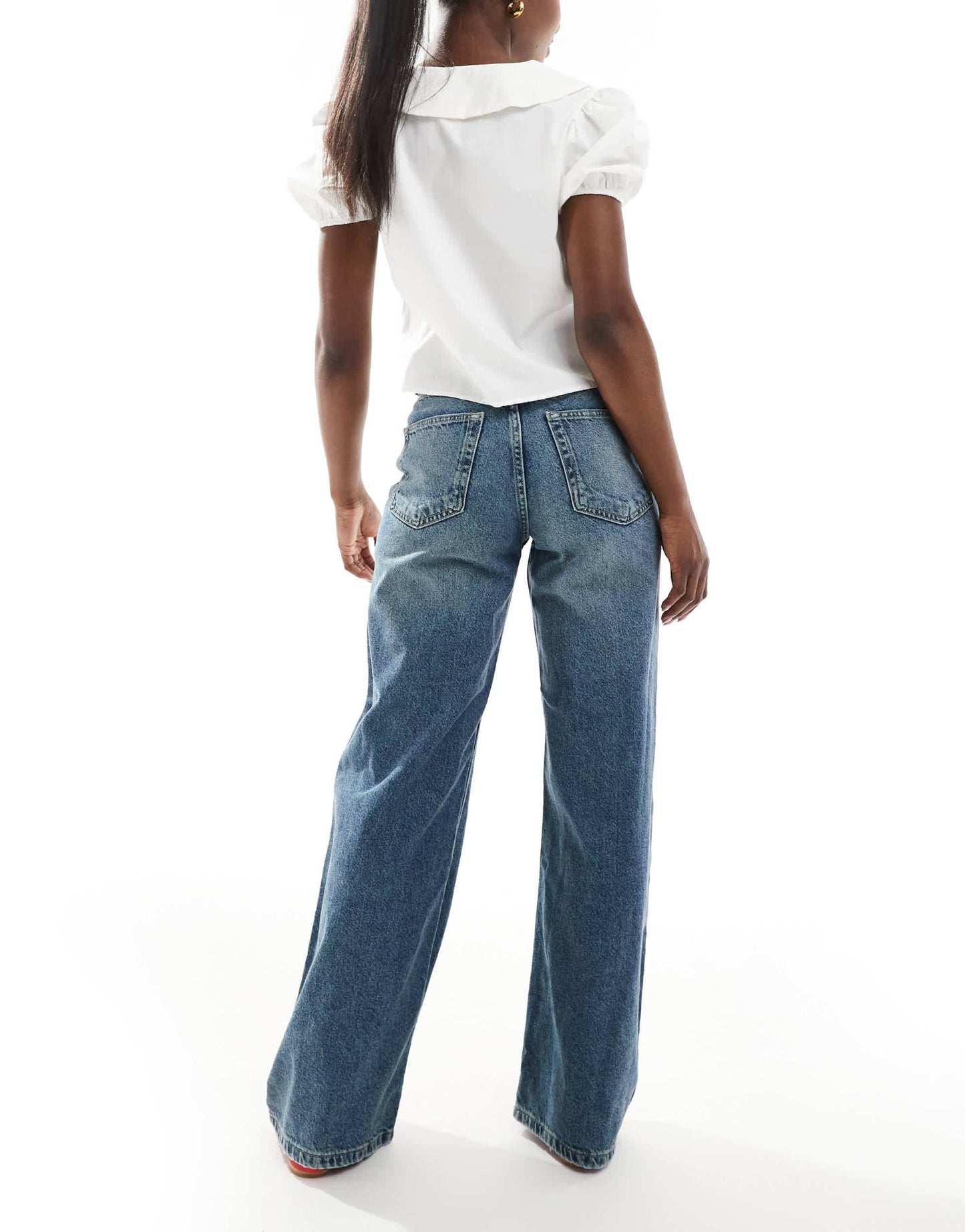 Pull&Bear high rise wide leg jean in dark indigo blue - ASOS Sample Sale