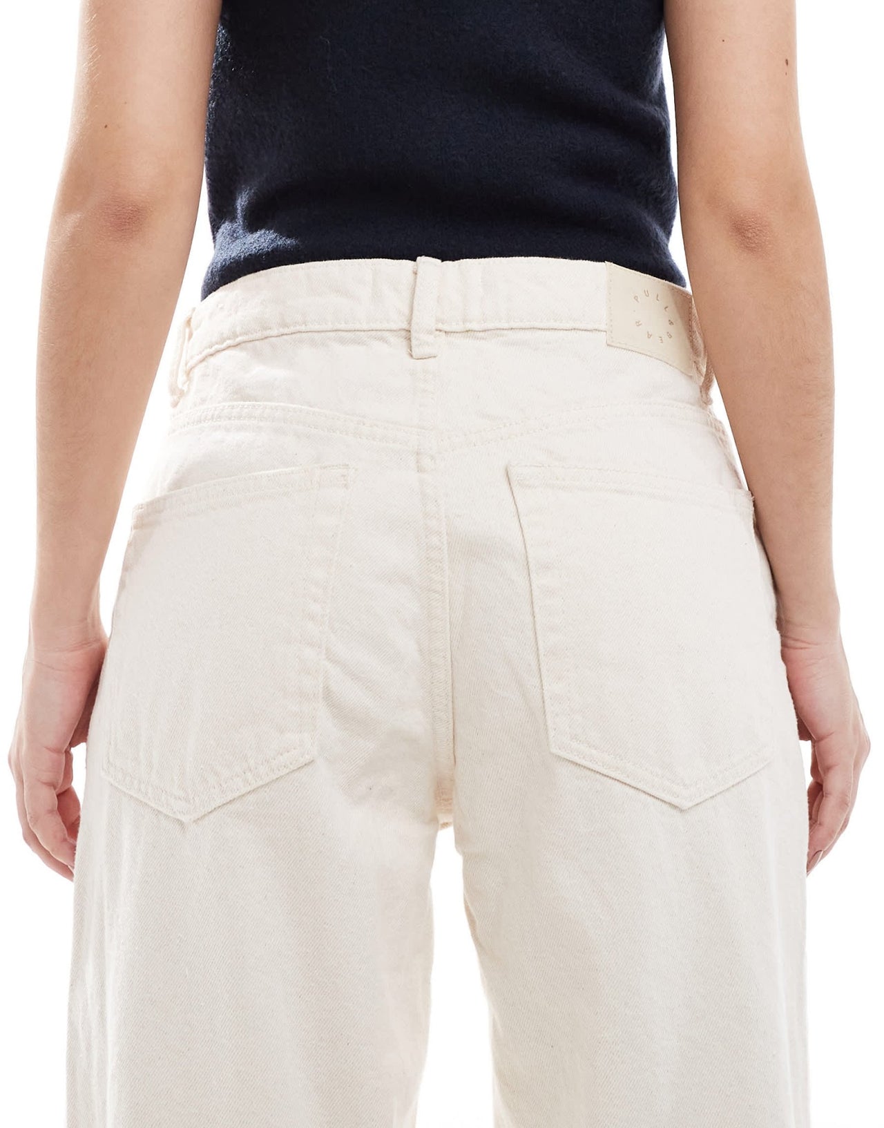 Pull&Bear high rise wide leg jean in ecru - ASOS Sample Sale