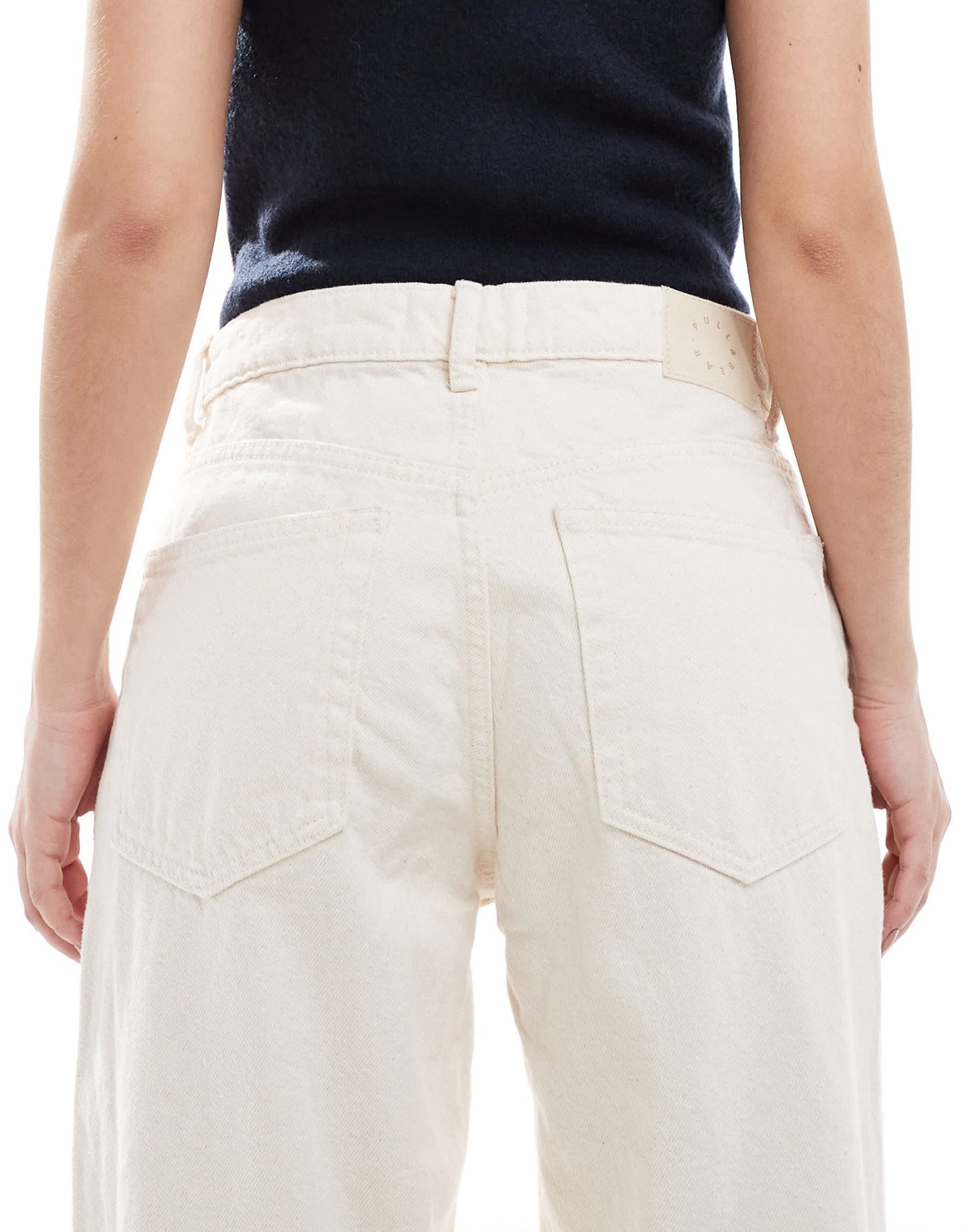 Pull&Bear high rise wide leg jean in ecru - ASOS Sample Sale