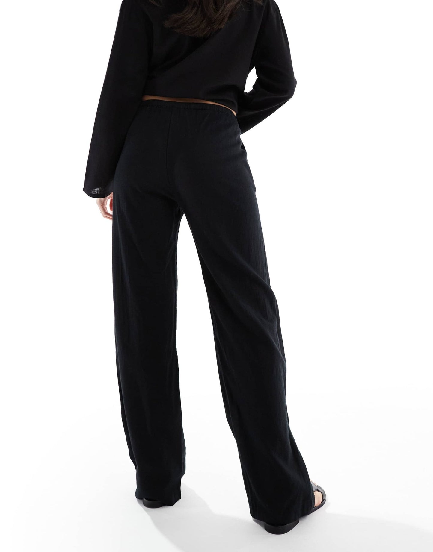 Pull&Bear high waisted linen look trousers in black - ASOS Sample Sale