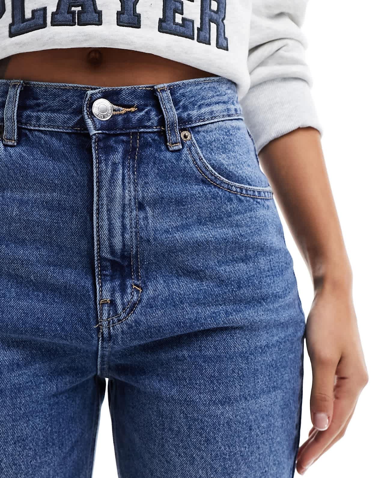 Pull&Bear high waisted mom jean in dark blue - ASOS Sample Sale