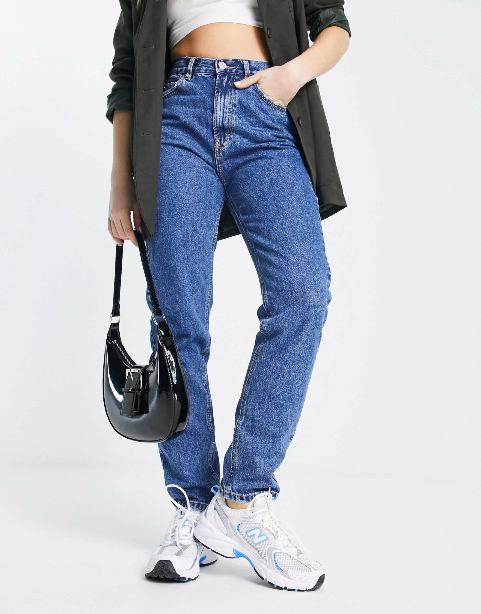 Pull&Bear high waisted mom jean in dark blue - ASOS Sample Sale