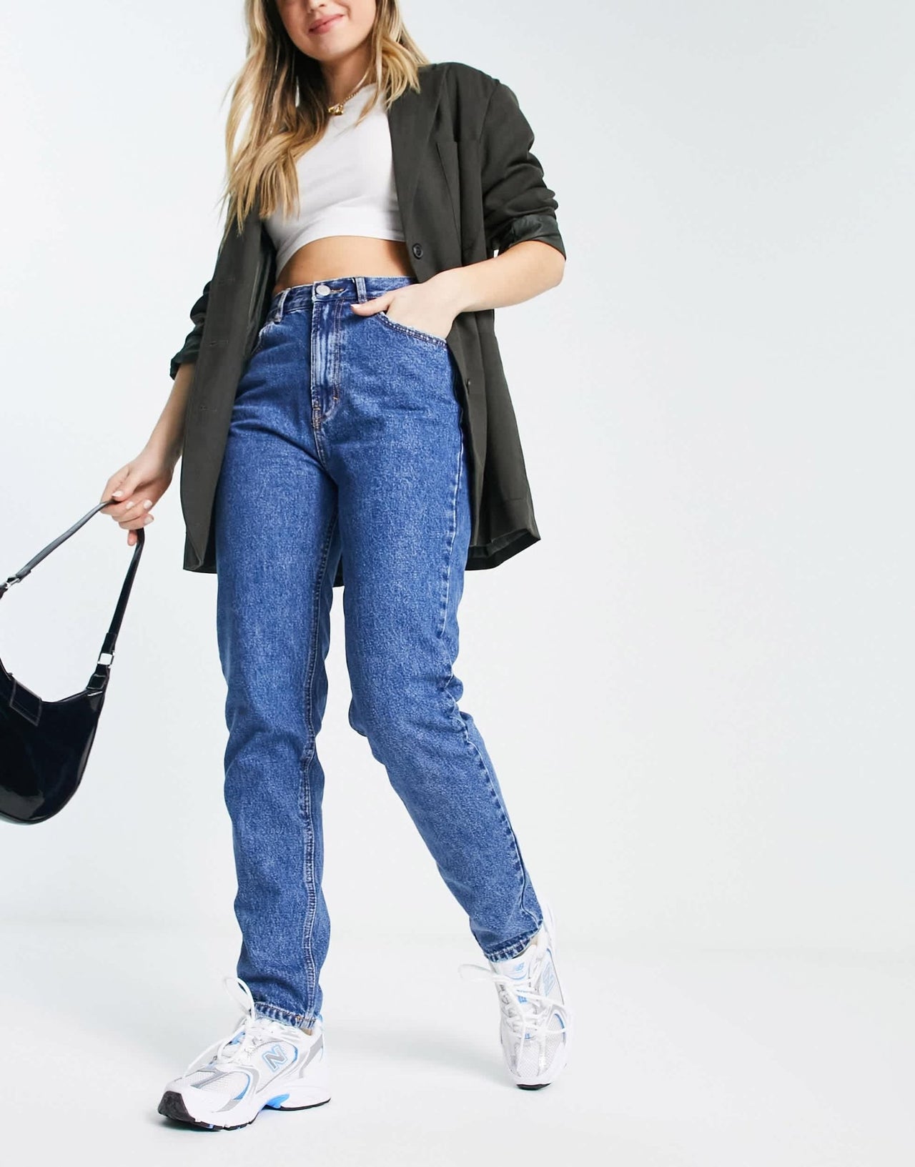 Pull&Bear high waisted mom jean in dark blue - ASOS Sample Sale