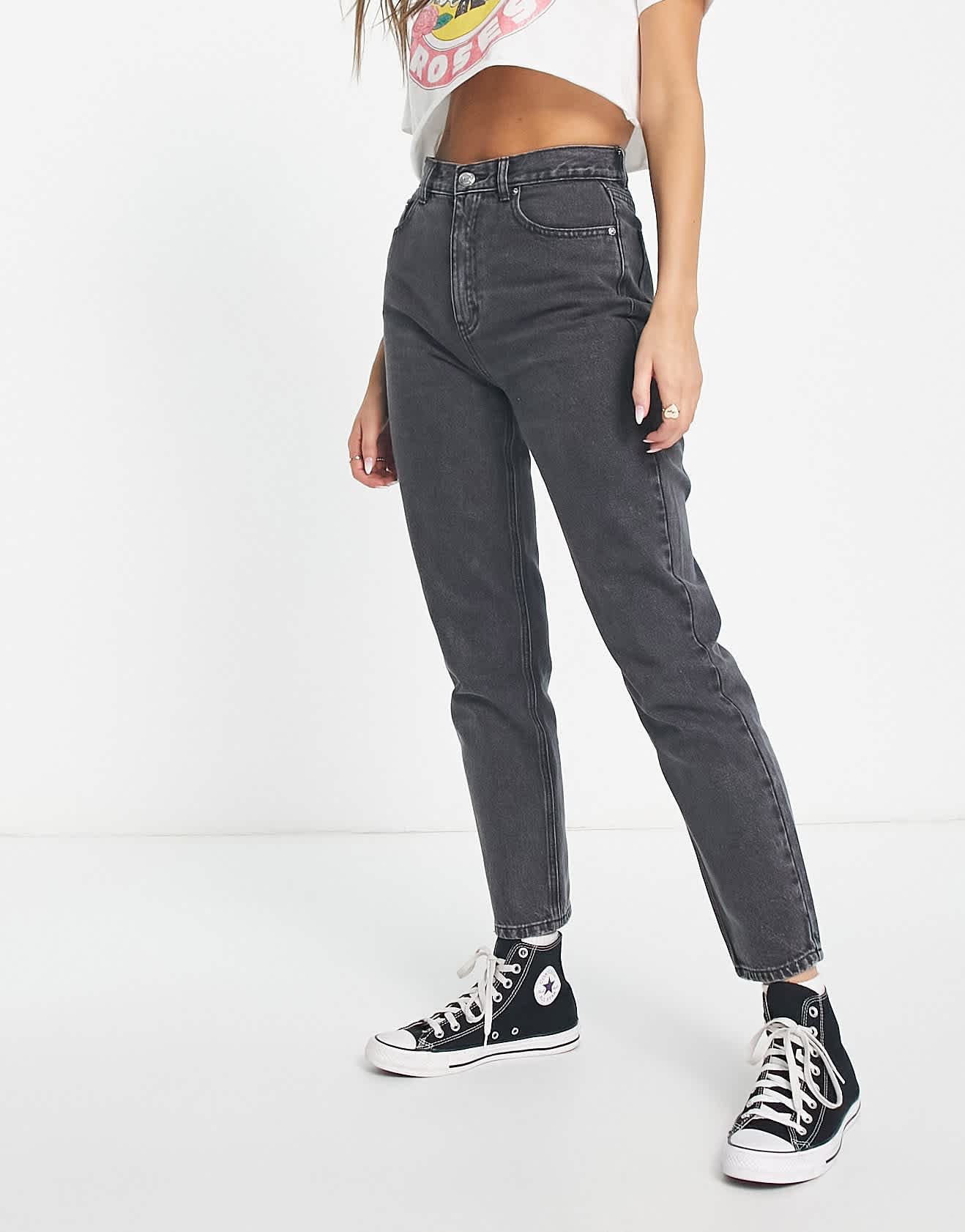 Pull&Bear high waisted mom jean in washed grey - ASOS Sample Sale