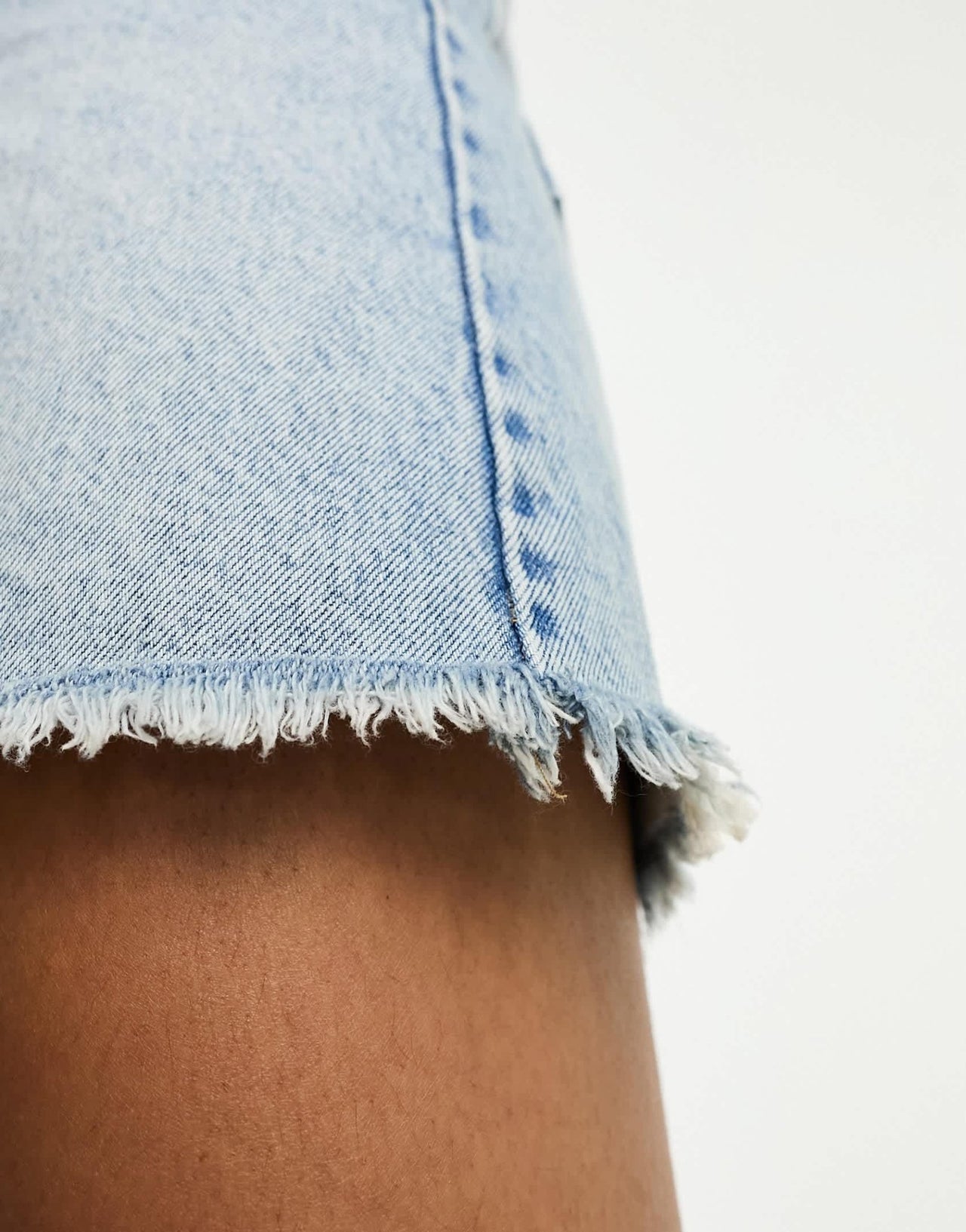 Pull&Bear high waisted raw hem longline denim shorts in bleach wash - ASOS Sample Sale