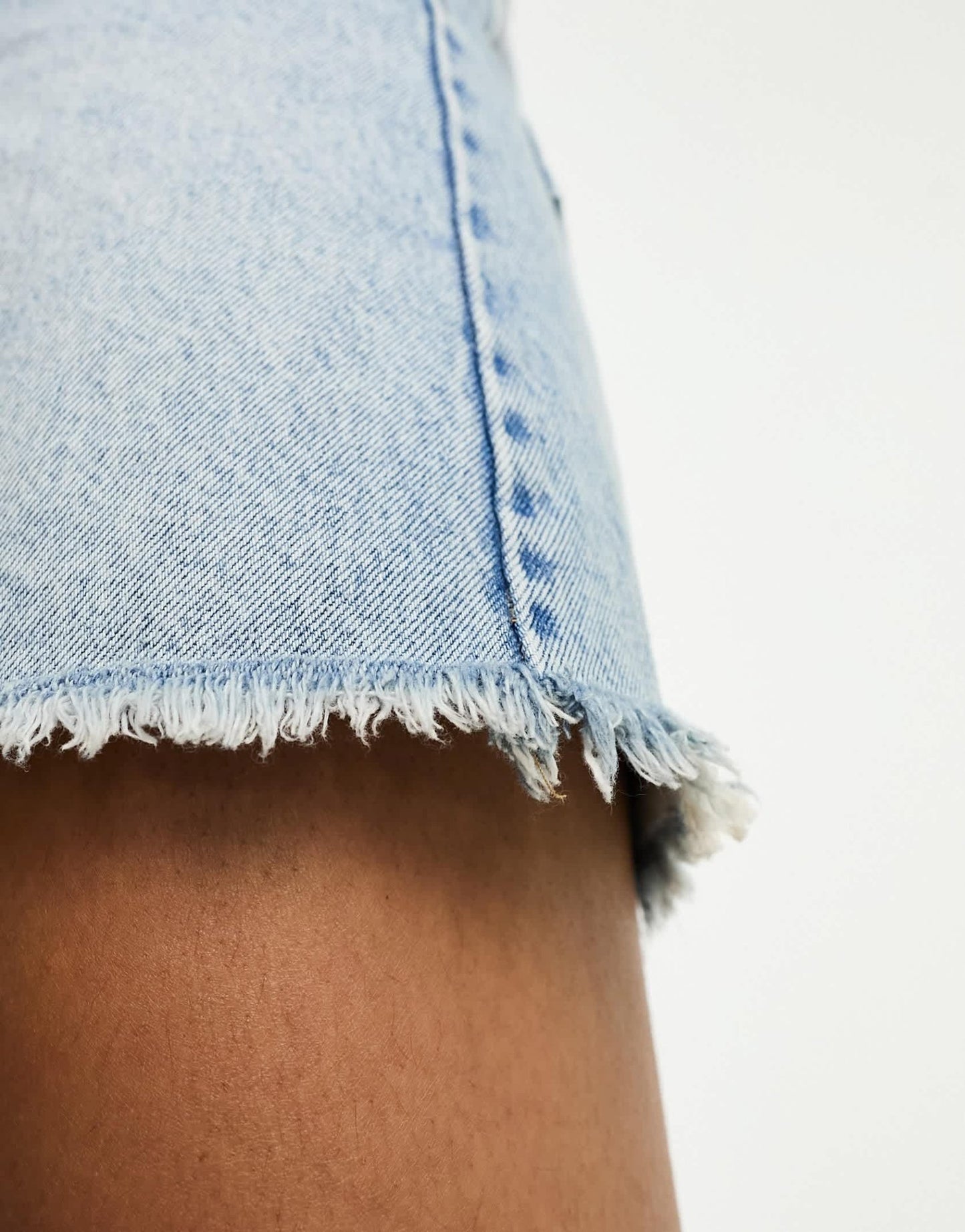 Pull&Bear high waisted raw hem longline denim shorts in bleach wash - ASOS Sample Sale
