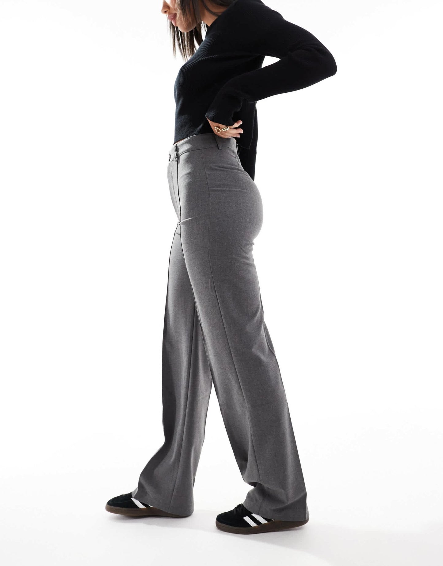 Pull&Bear high waisted seam front tailored straight leg trouser in grey - ASOS Sample Sale