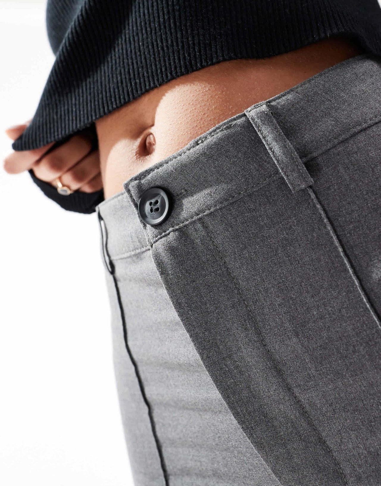 Pull&Bear high waisted seam front tailored straight leg trouser in grey - ASOS Sample Sale