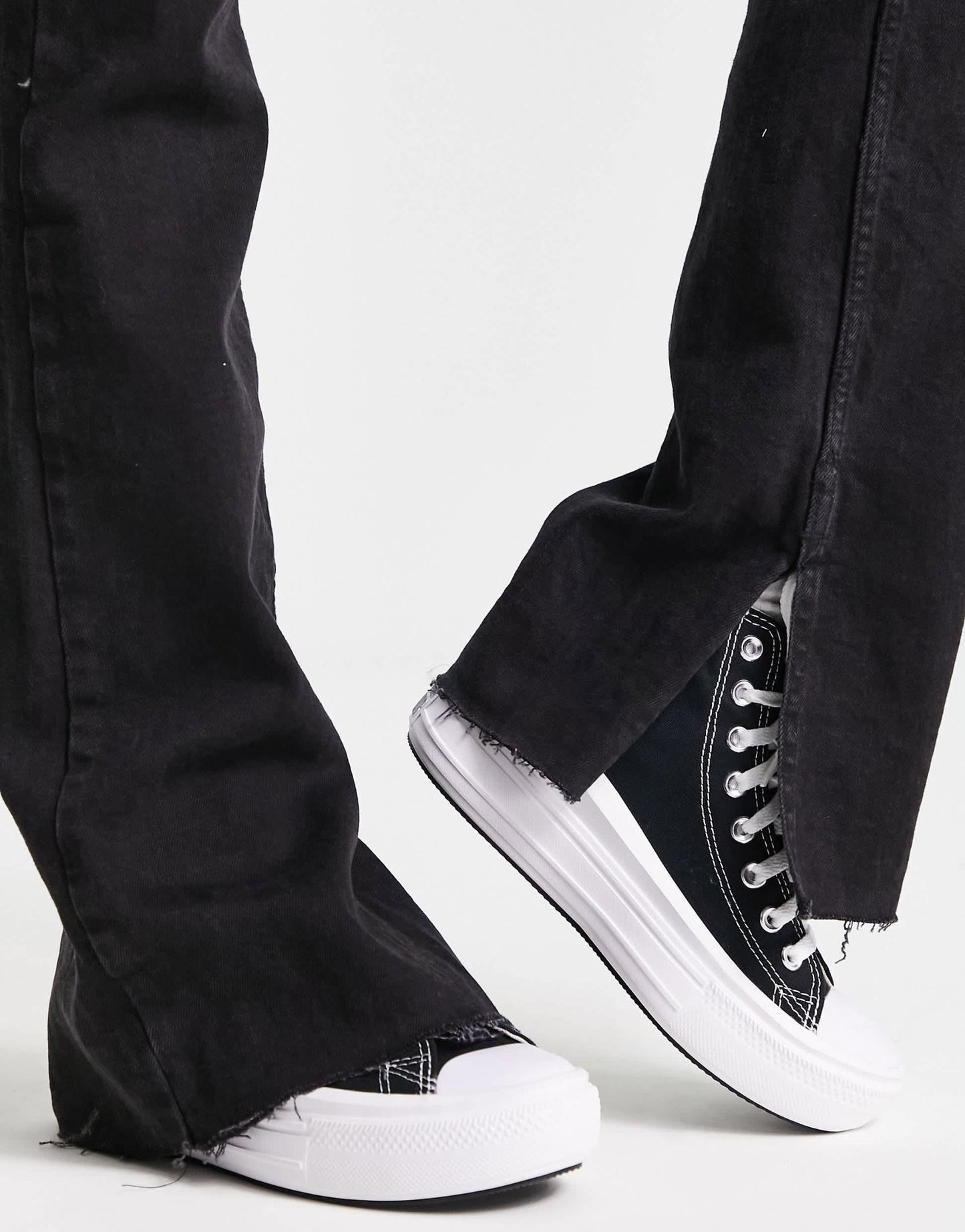 Pull&Bear high waisted split hem flare jean in black - ASOS Sample Sale