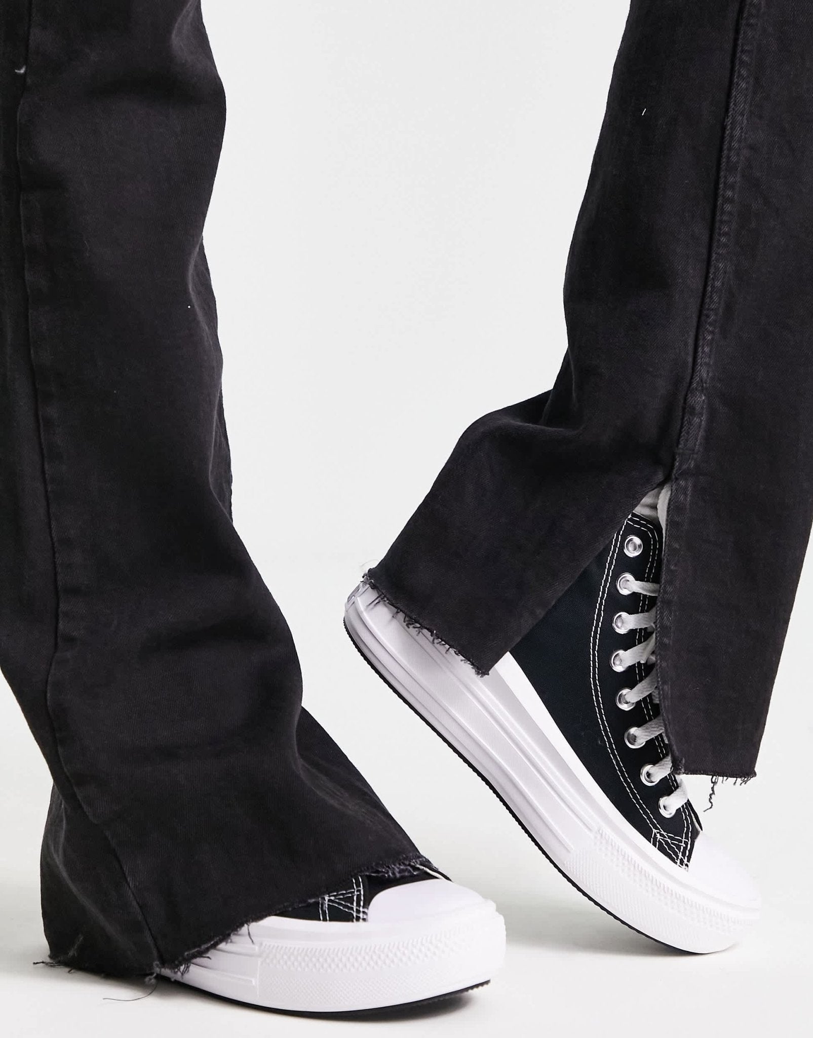 Pull&Bear high waisted split hem flare jean in black - ASOS Sample Sale