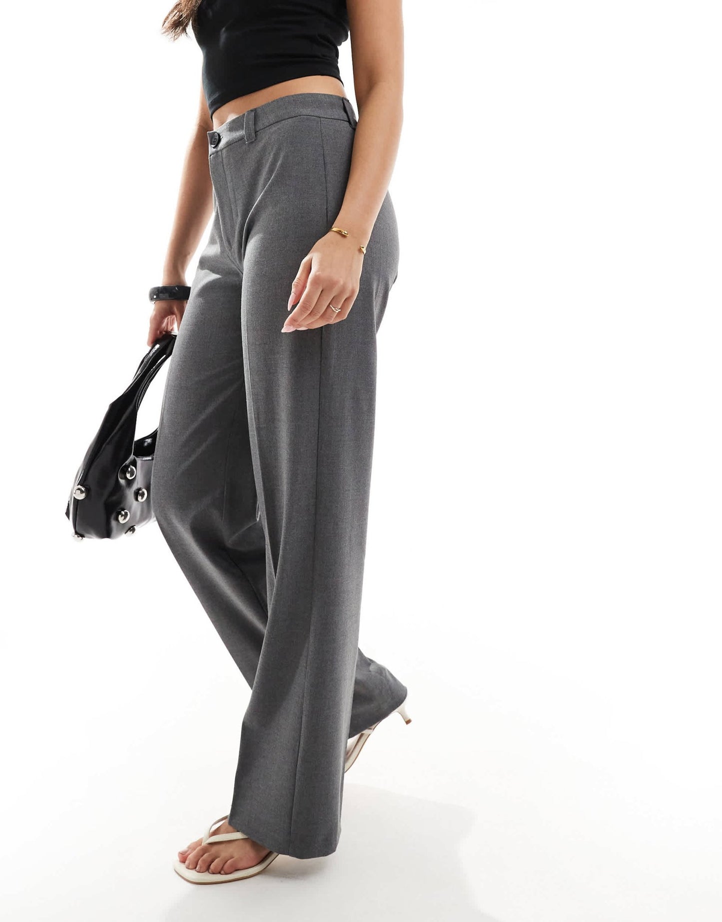 Pull&Bear high waisted straight leg tailored trouser in grey - ASOS Sample Sale