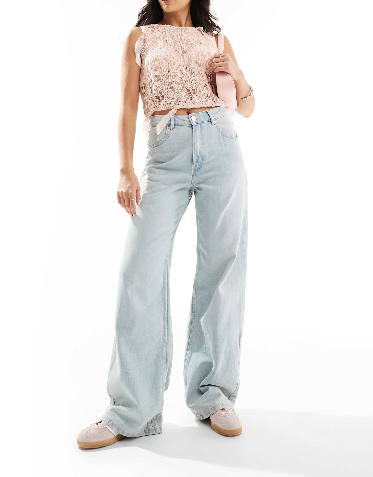 Pull&Bear high waisted wide leg jeans in light blue - ASOS Sample Sale