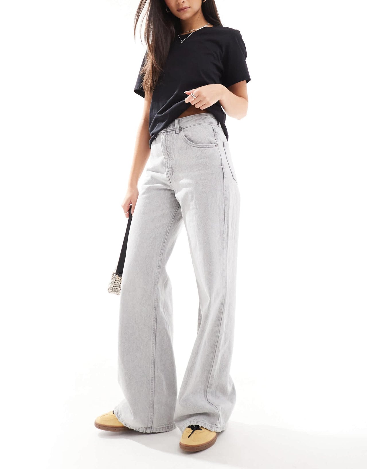 Pull&Bear high waisted wide leg jeans in light grey - ASOS Sample Sale