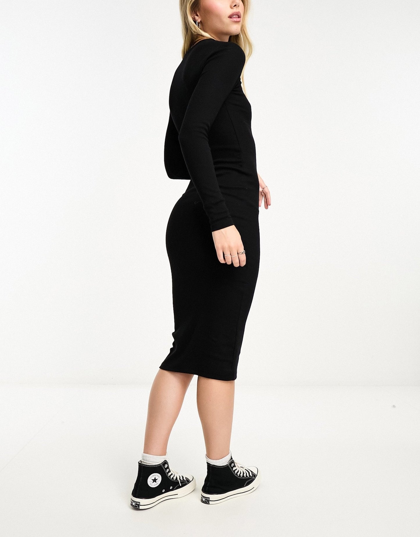 Pull&Bear jersey long sleeve midaxi dress in black - ASOS Sample Sale