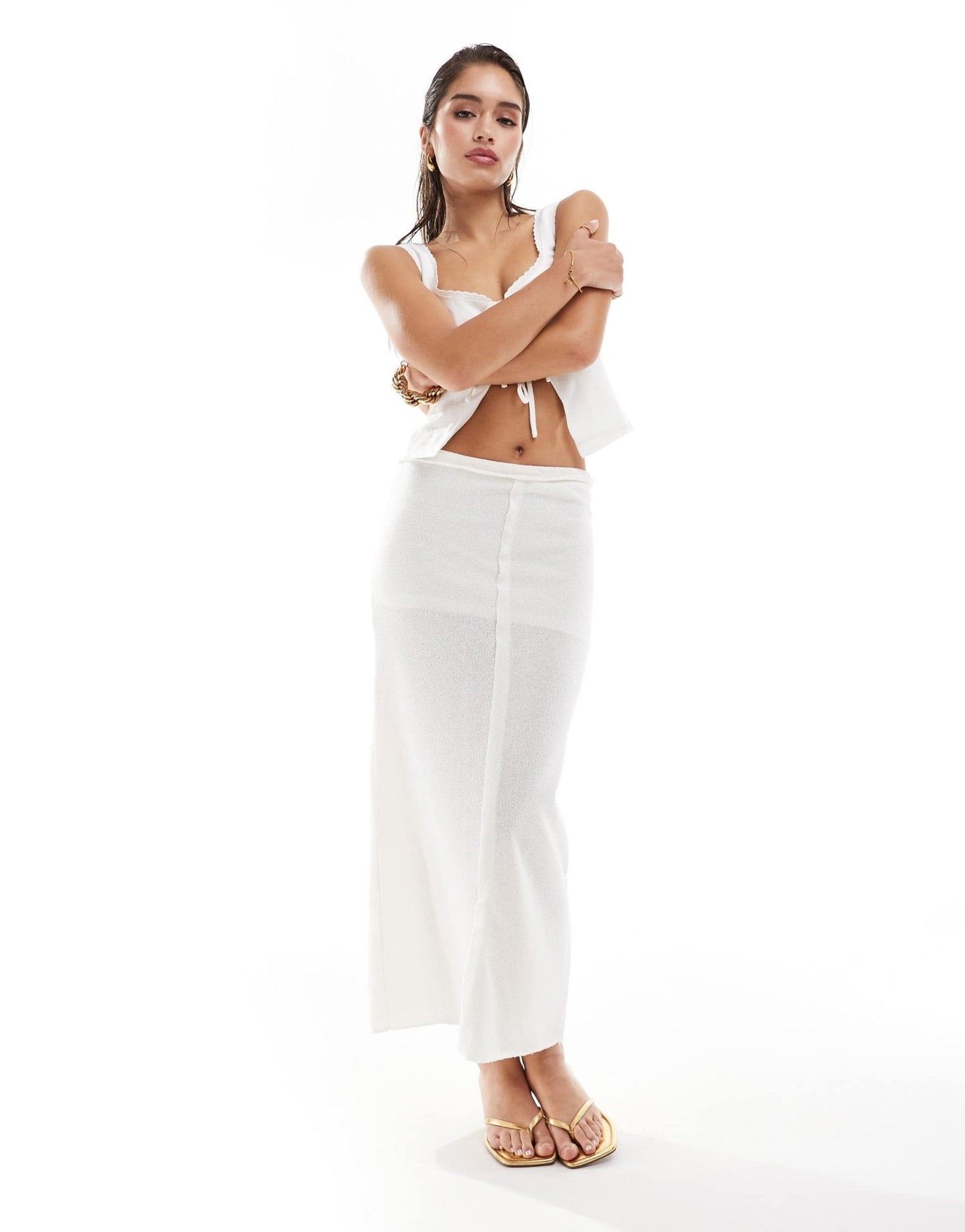 Pull&Bear knit midi skirt co-ord in ecru - ASOS Sample Sale