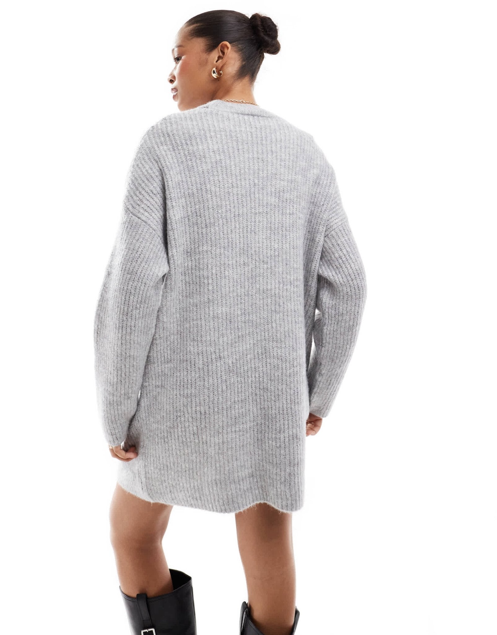 Pull&Bear knitted jumper mini dress in light grey - ASOS Sample Sale