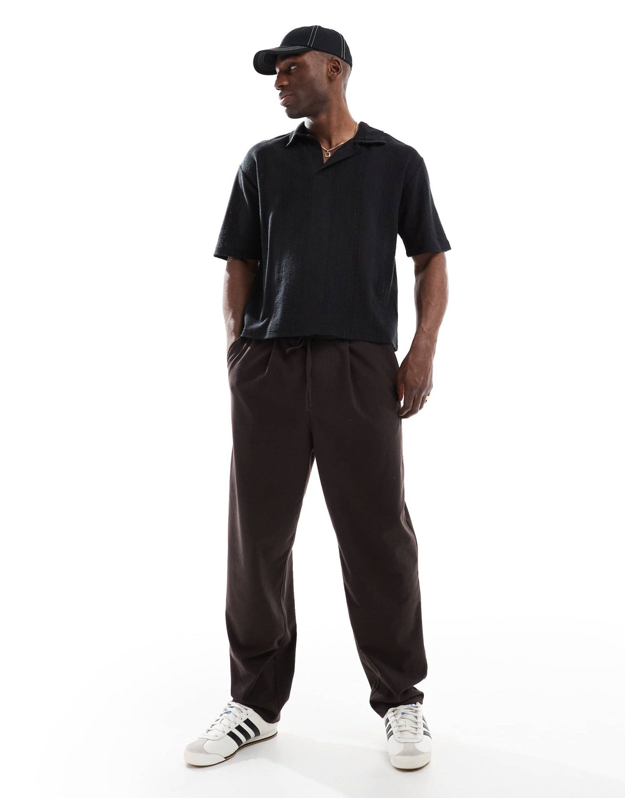 Pull&Bear knitted self stripe polo in black - ASOS Sample Sale