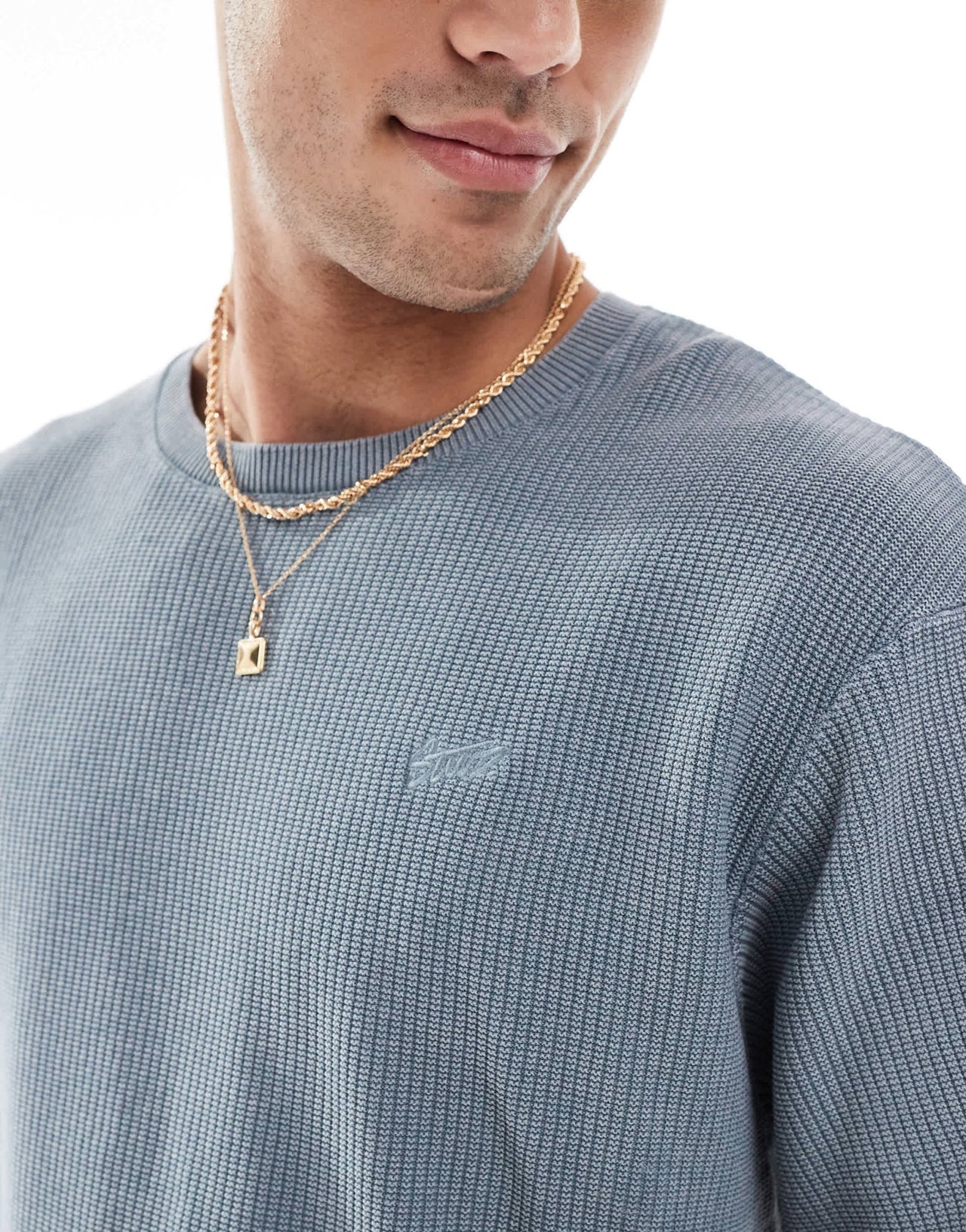 Pull&Bear knitted washed t-shirt in blue - ASOS Sample Sale
