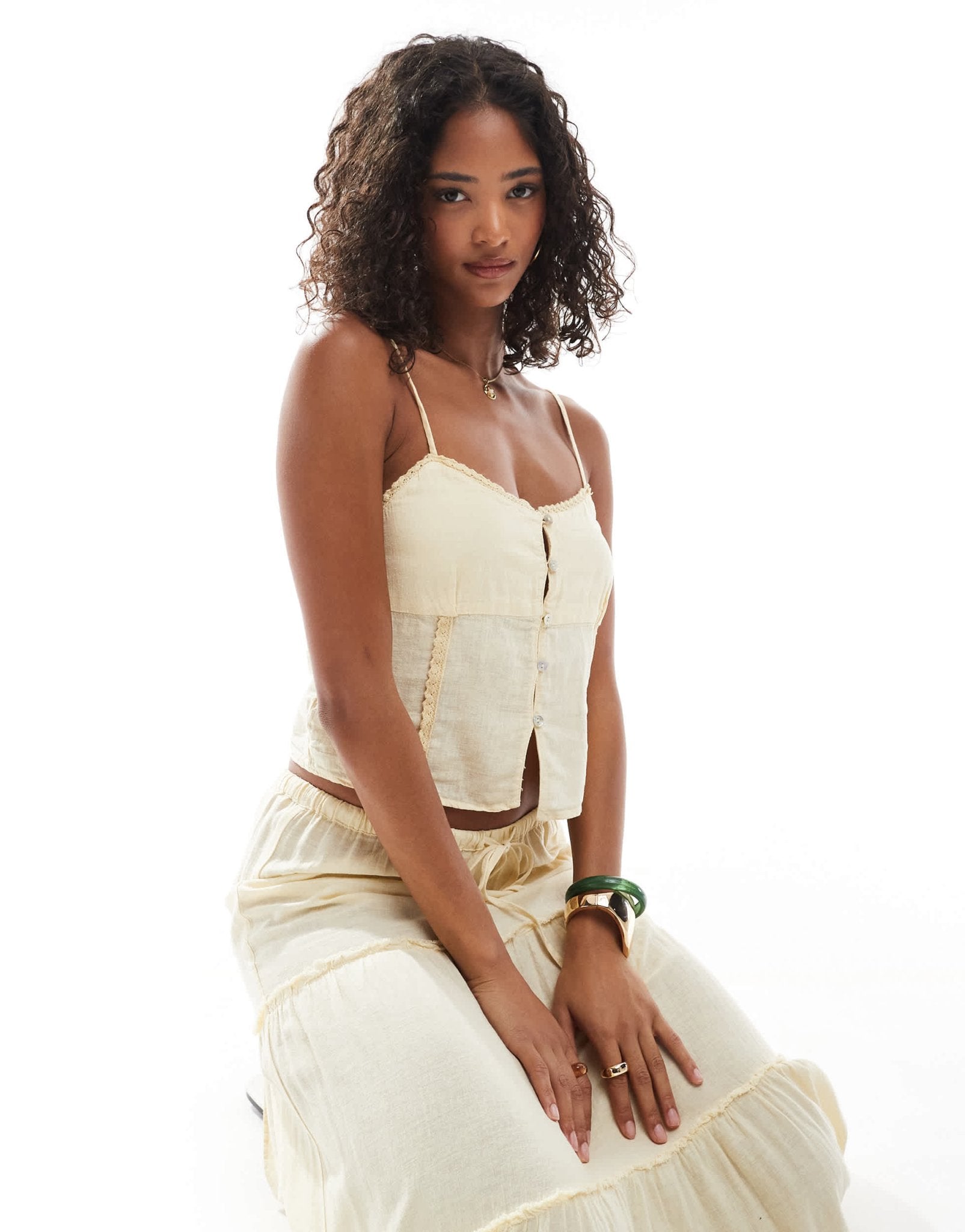 Pull&Bear lace trim cami co - ord in buttermilk yellow - ASOS Sample Sale