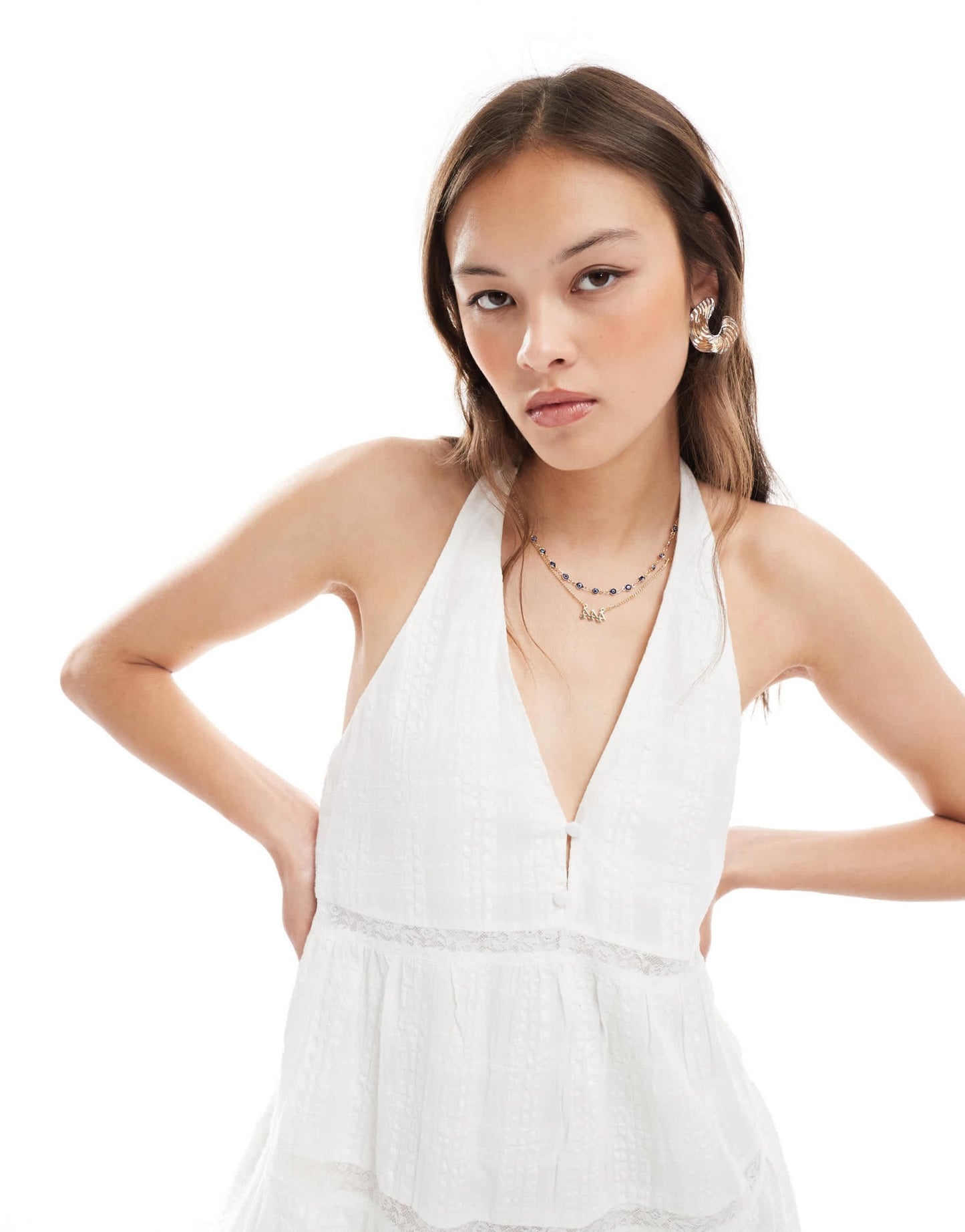 Pull&Bear lace trim detail tiered mini dress in white - ASOS Sample Sale
