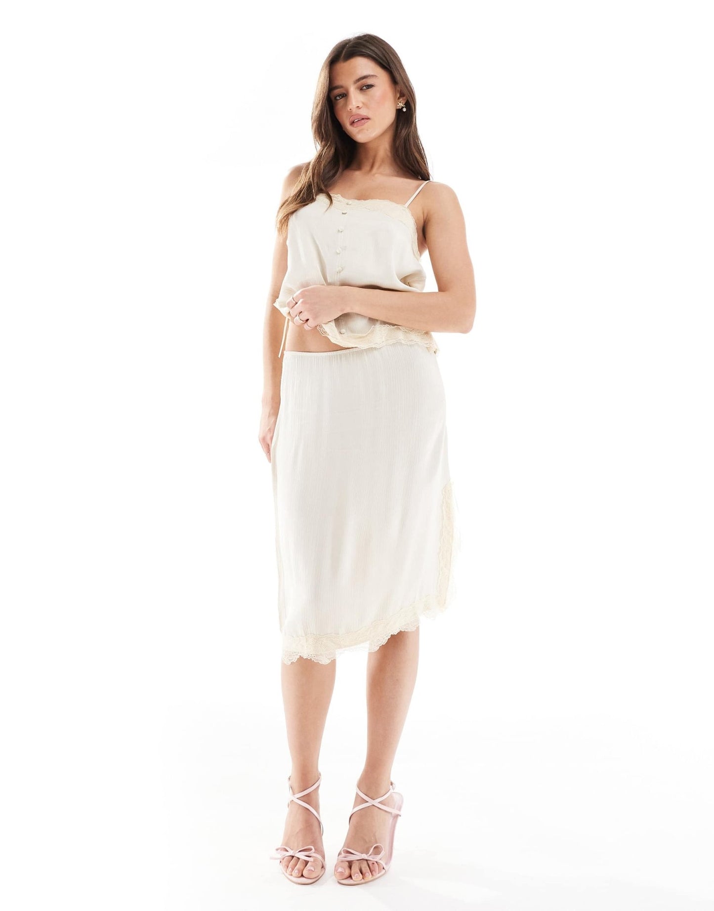 Pull&Bear lace trim skirt co - ord in vanilla - ASOS Sample Sale