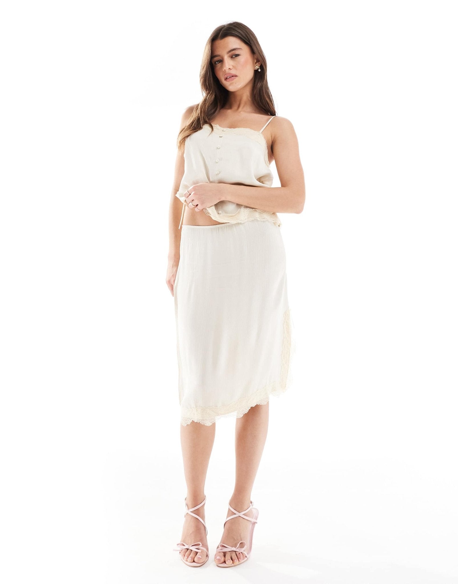 Pull&Bear lace trim skirt co - ord in vanilla - ASOS Sample Sale