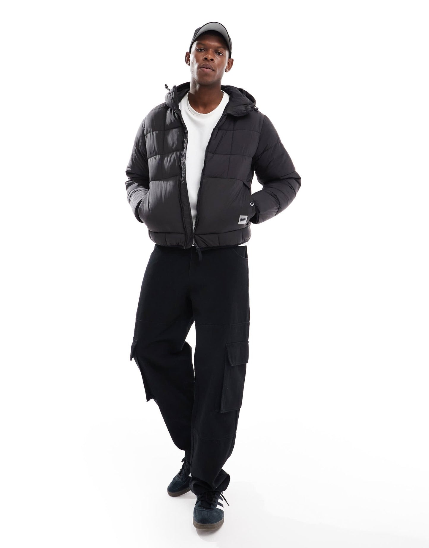Pull&Bear lightweight puffer jacket with hood in black - ASOS Sample Sale
