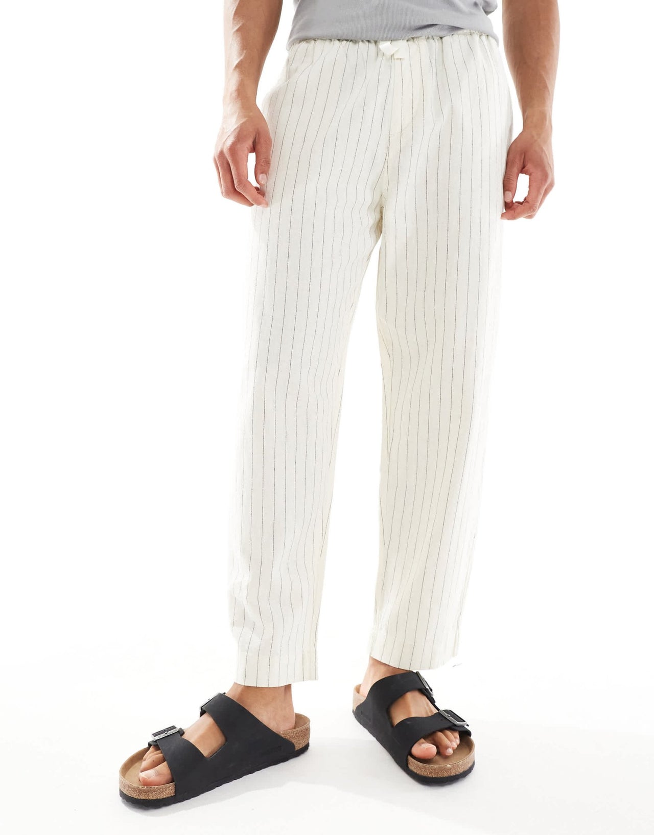 Pull&Bear linen blend striped trousers in ecru - ASOS Sample Sale