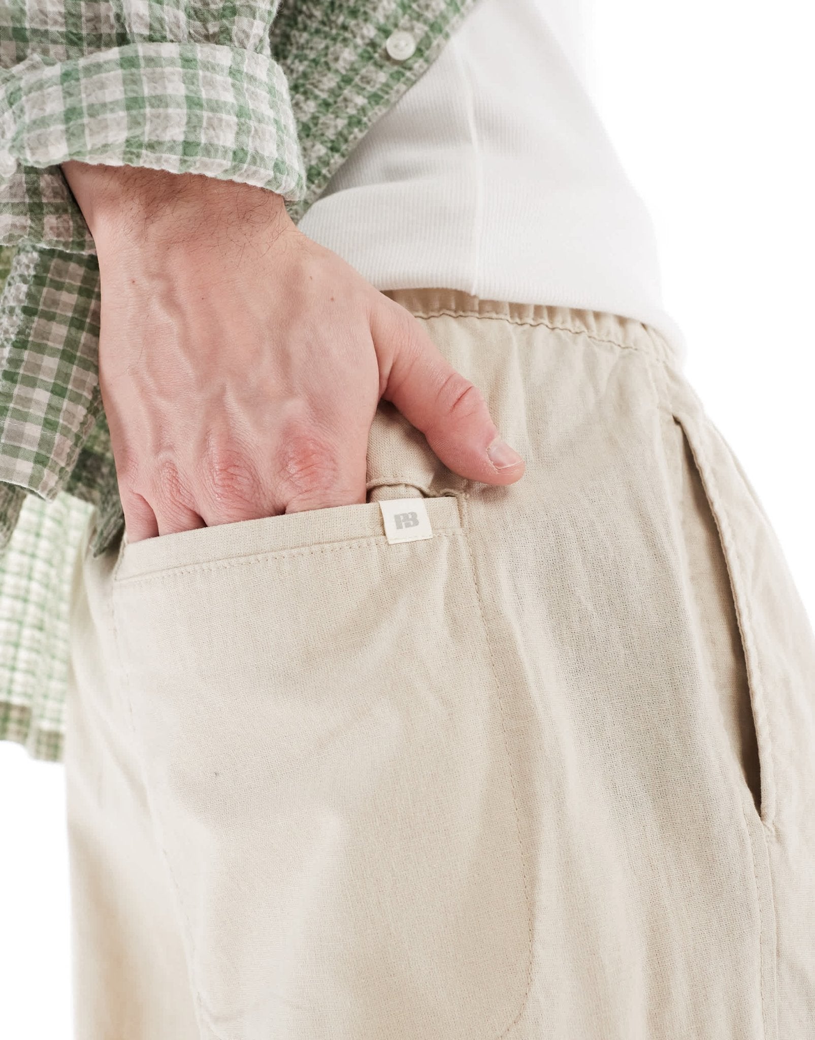 Pull&Bear linen blend trousers in sand - ASOS Sample Sale
