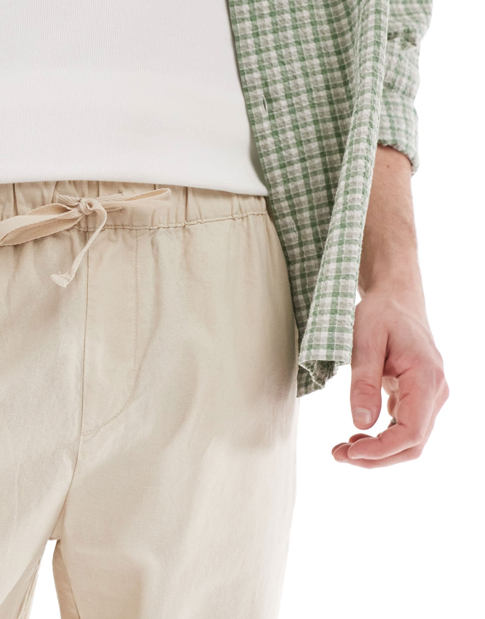 Pull&Bear linen blend trousers in sand - ASOS Sample Sale