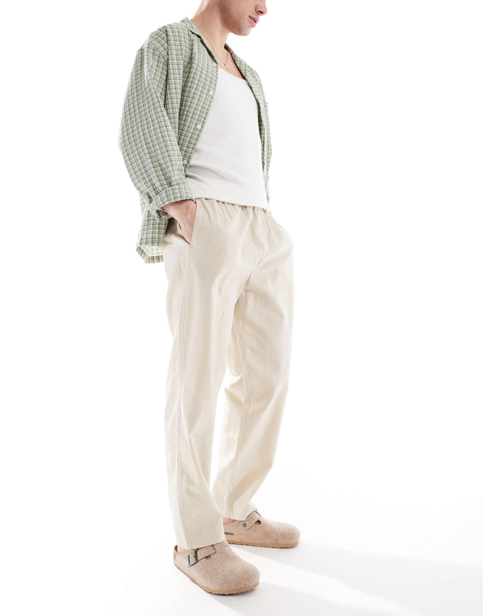 Pull&Bear linen blend trousers in sand - ASOS Sample Sale