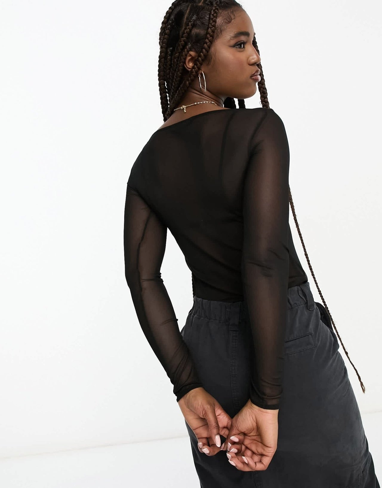 Pull&Bear long sleeve mesh body with in black - ASOS Sample Sale