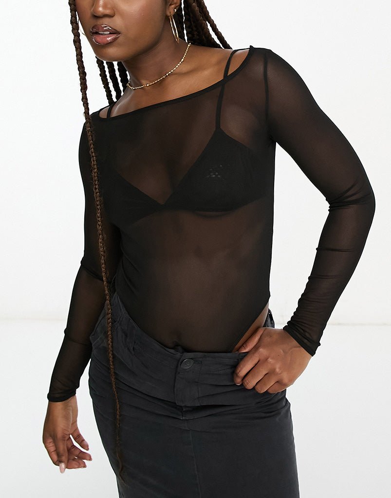 Pull&Bear long sleeve mesh body with in black - ASOS Sample Sale