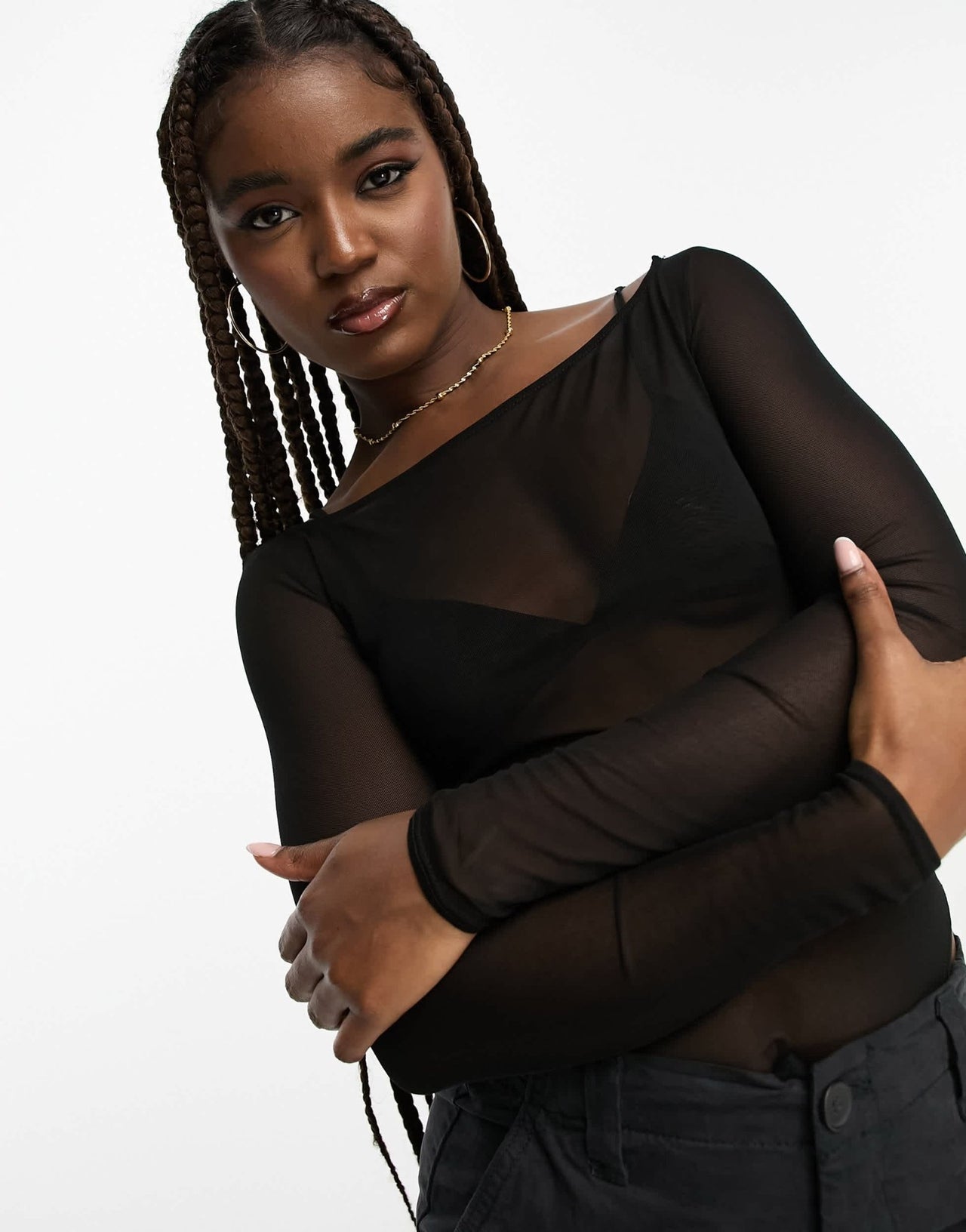 Pull&Bear long sleeve mesh body with in black - ASOS Sample Sale