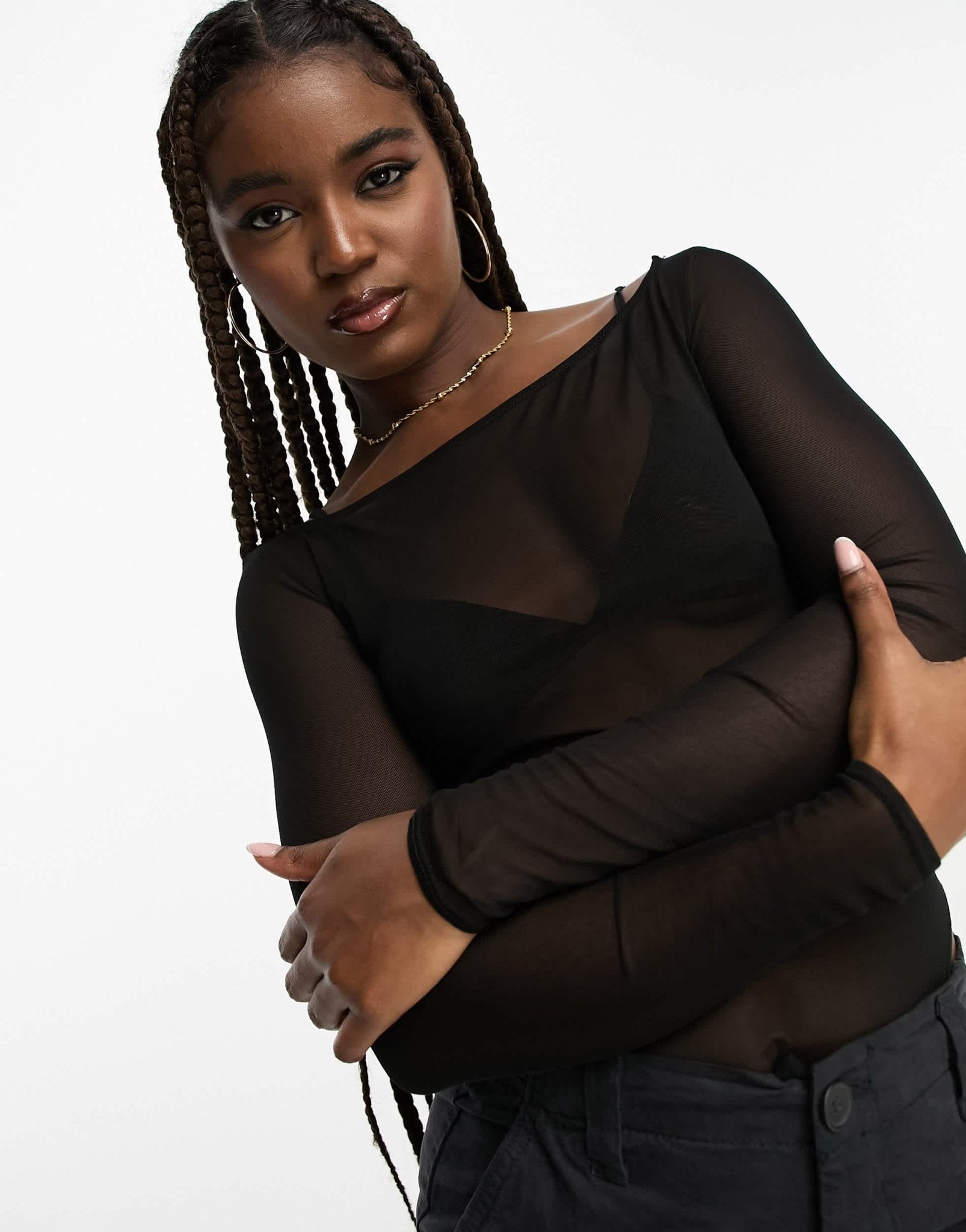 Pull&Bear long sleeve mesh body with in black - ASOS Sample Sale