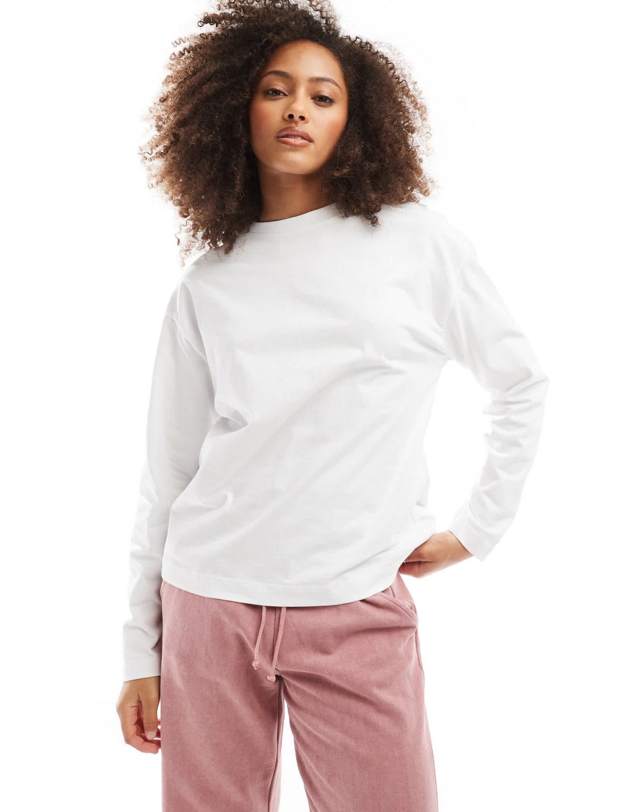 Pull&Bear long sleeve oversized t-shirt in white - ASOS Sample Sale