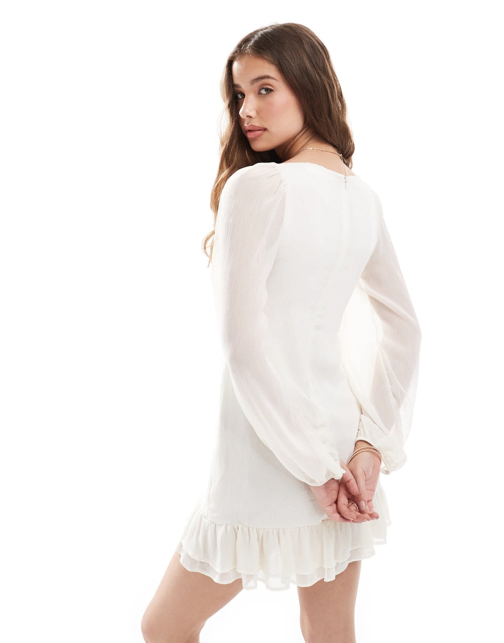 Pull&Bear long sleeve ruffle mini dress in white - ASOS Sample Sale
